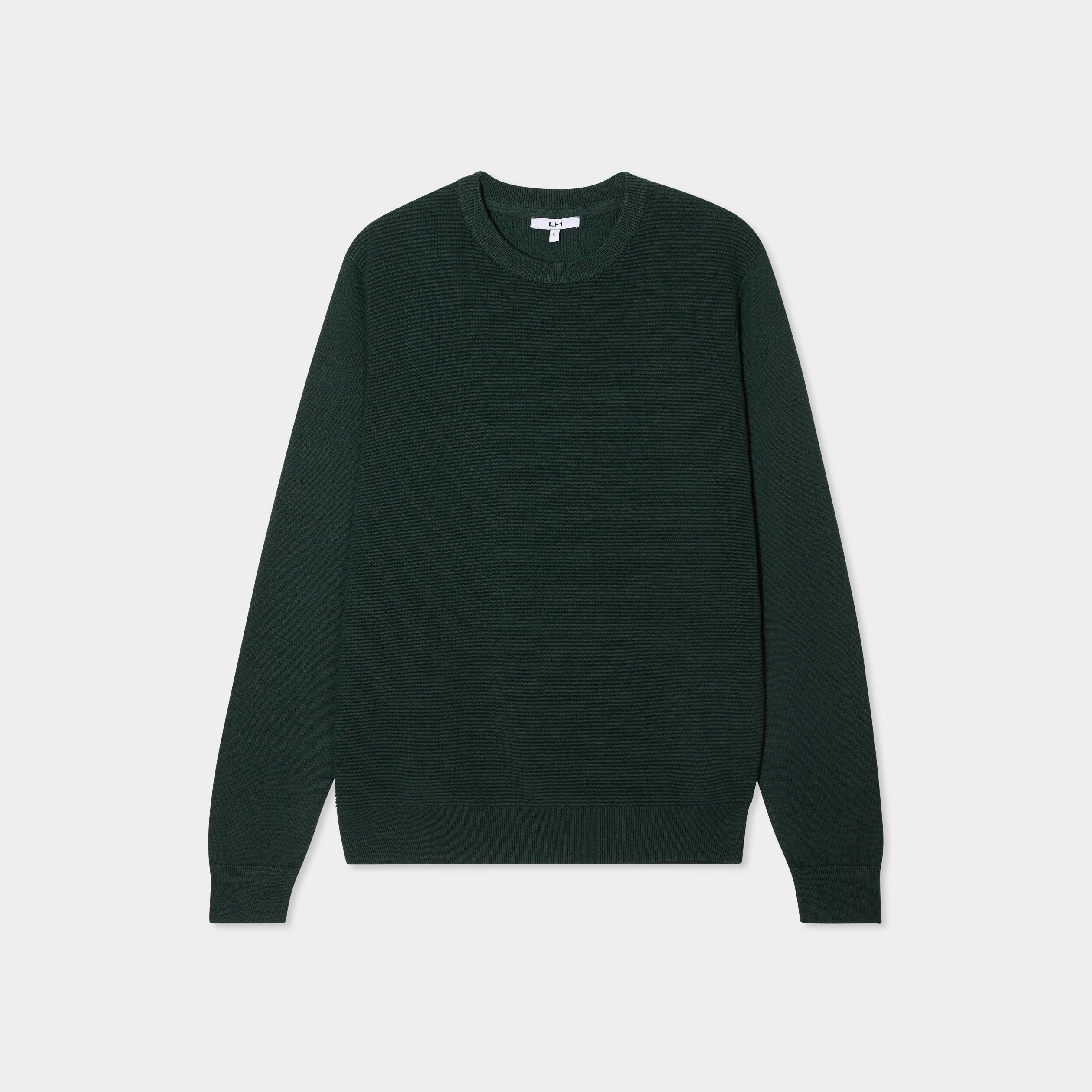 pull col rond coton manches longues vert fonce homme Pull col rond coton manches longues vert foncé homme