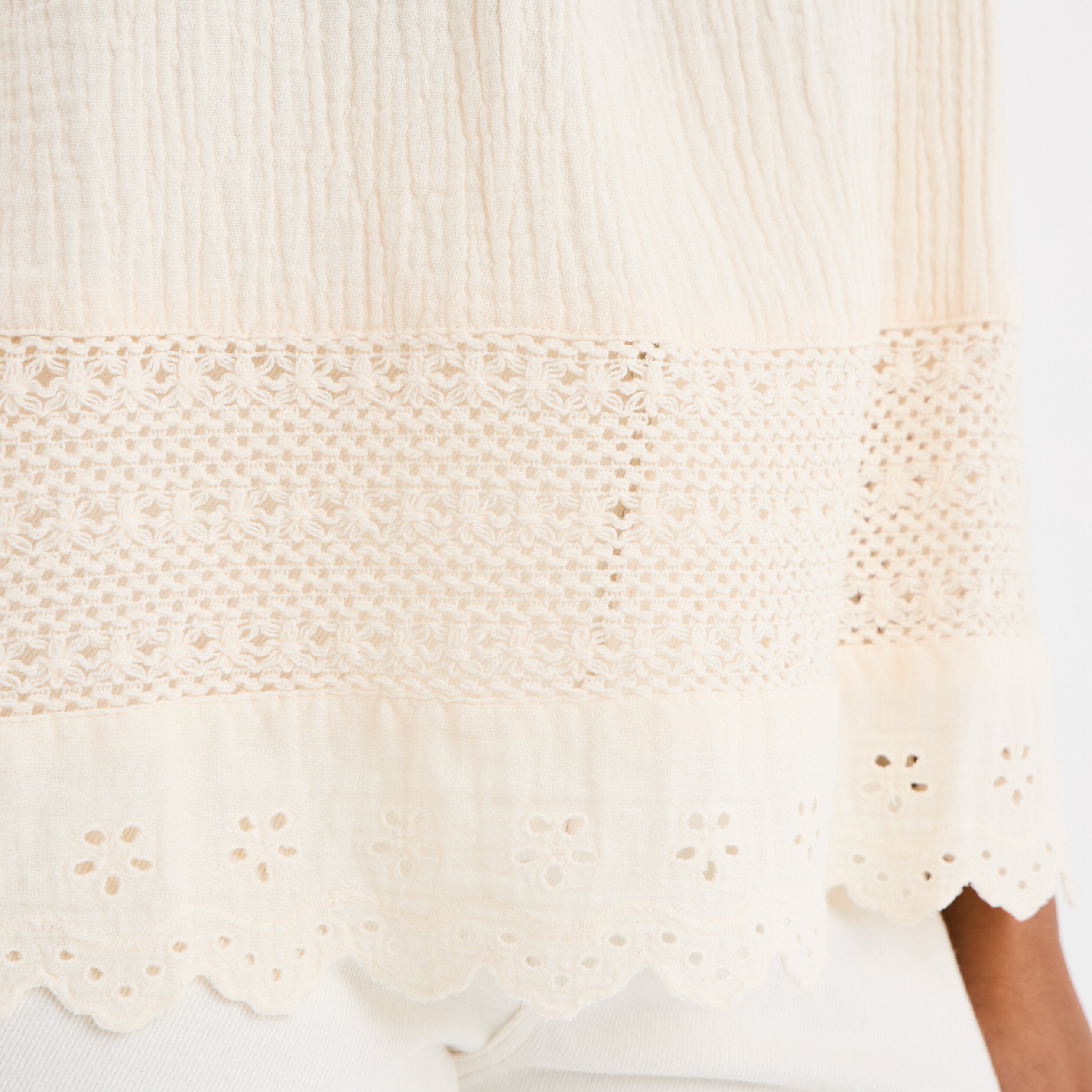 blouse manches papillons gaze de coton creme femme Blouse manches papillons gaze de coton creme femme
