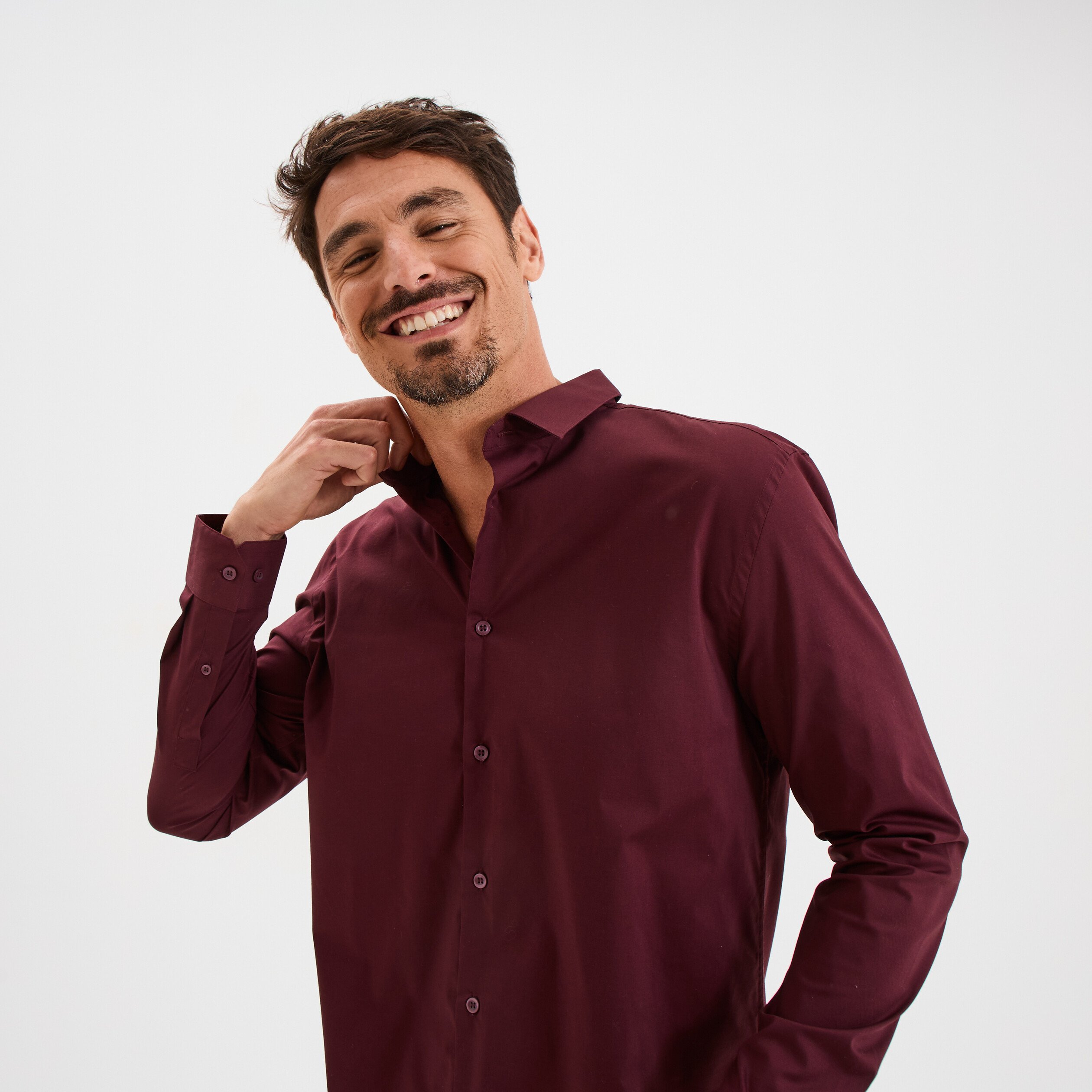chemise stretch manches longues violet fonce homme Chemise stretch manches longues violet foncé homme