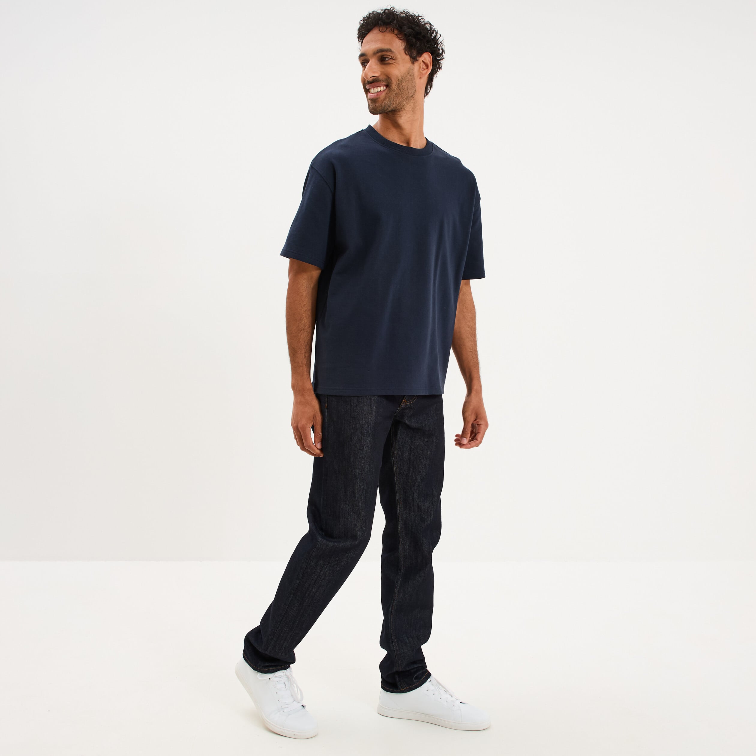 T-shirt col rond droit relax fit bleu marine homme