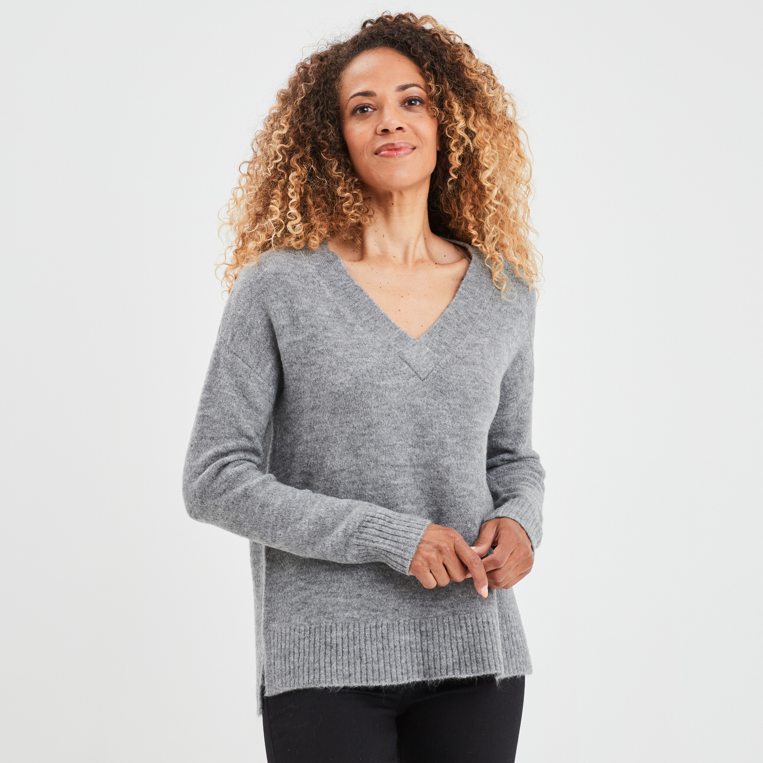 Pull long gris femme cheap