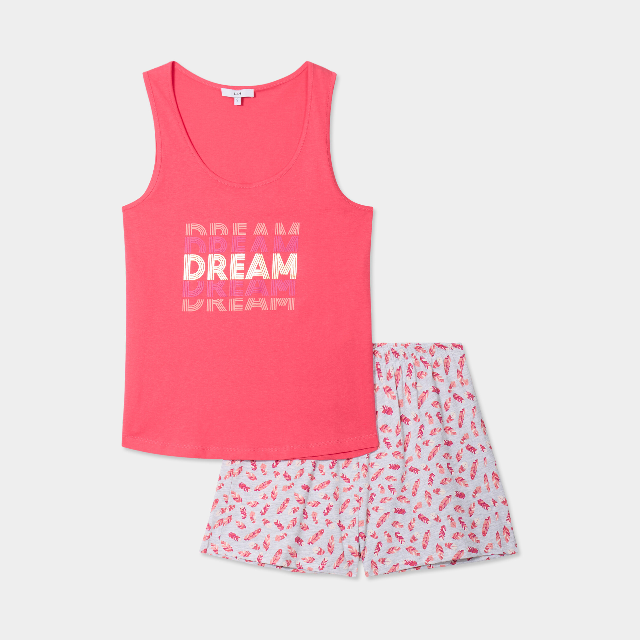 Ensemble pyjama short et débardeur coton vieux rose femme