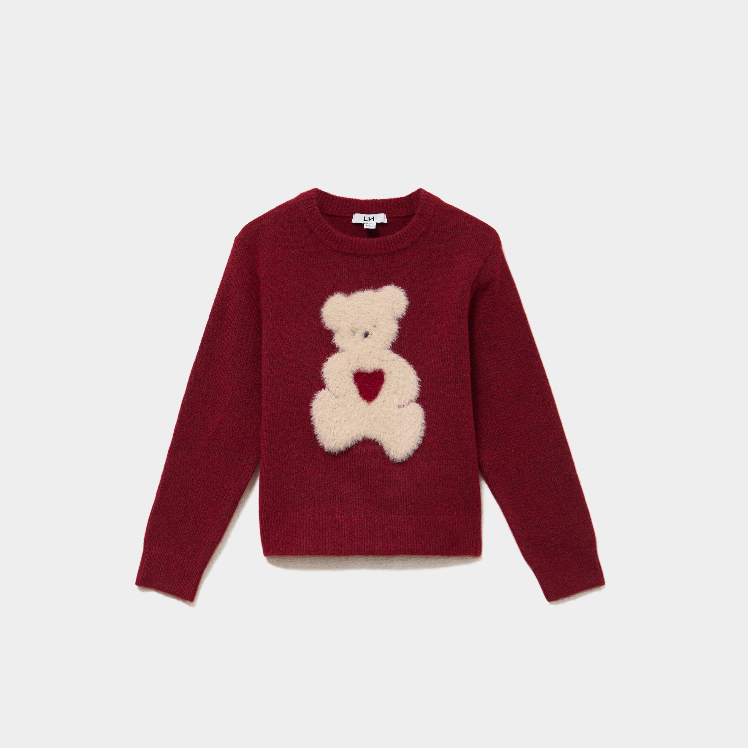 Pull col rond manches longues bordeaux fille