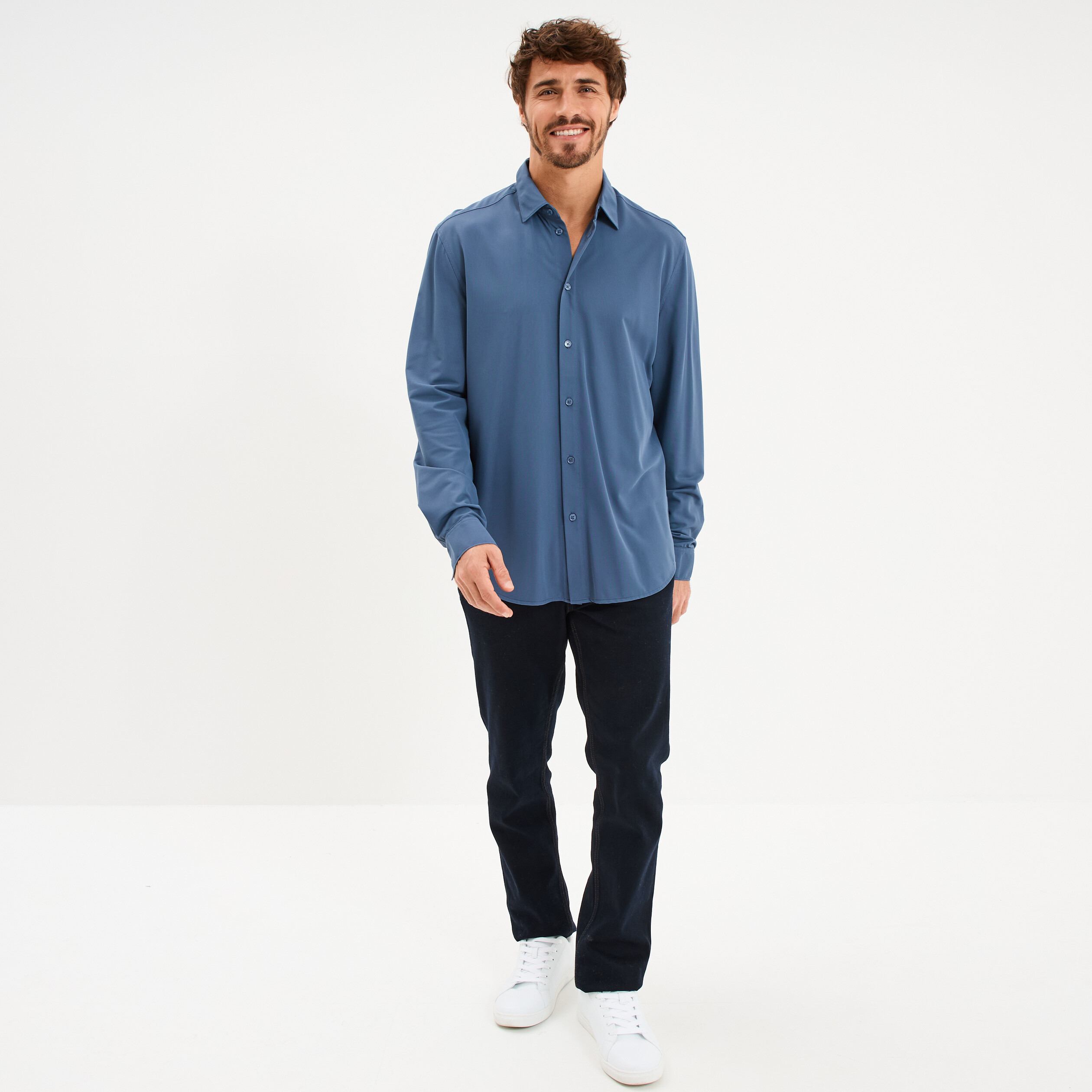 Chemise manches longues stretch bleu gris homme