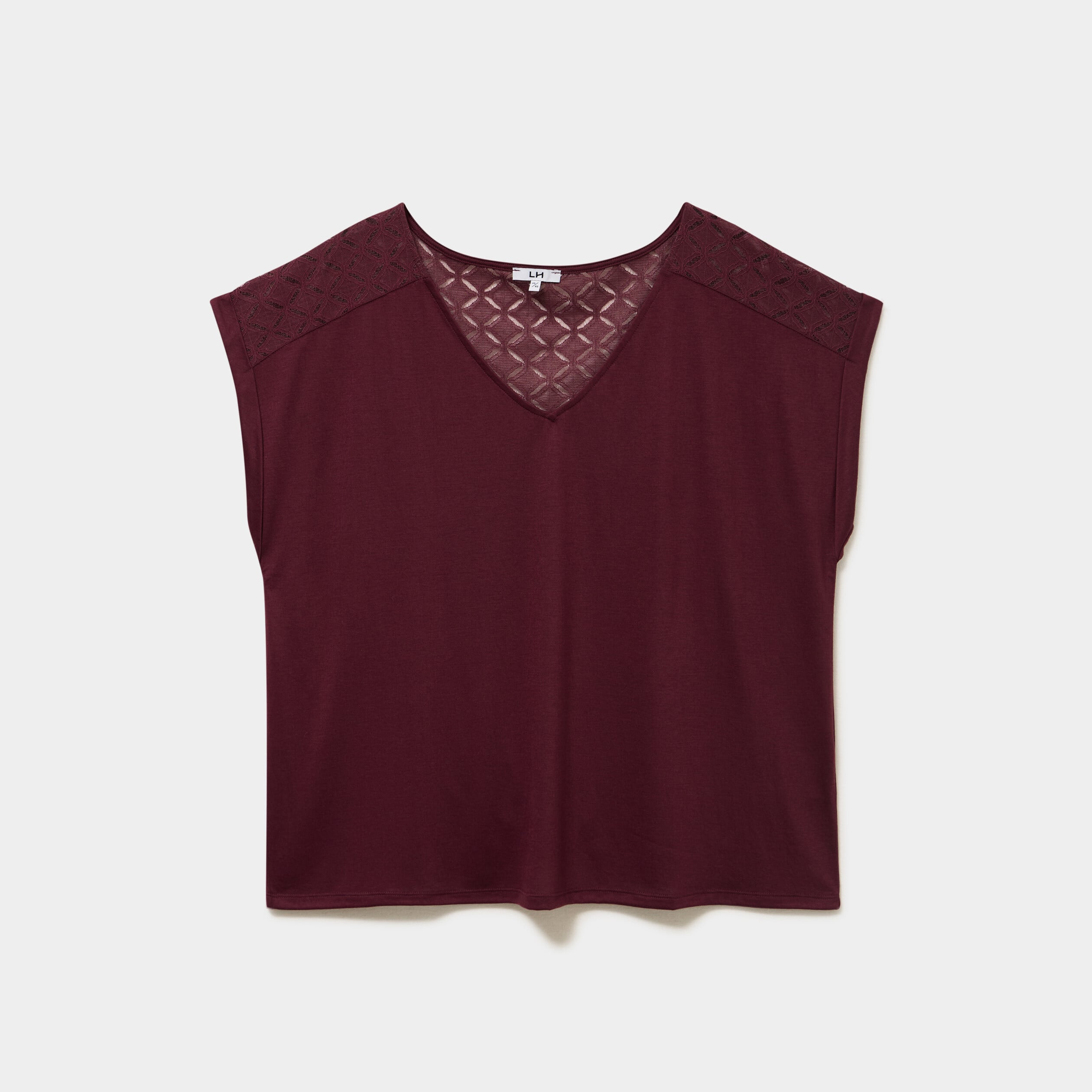T-shirt droit avec dos dentelle oversize violet fonc&eacute; femme grande taille