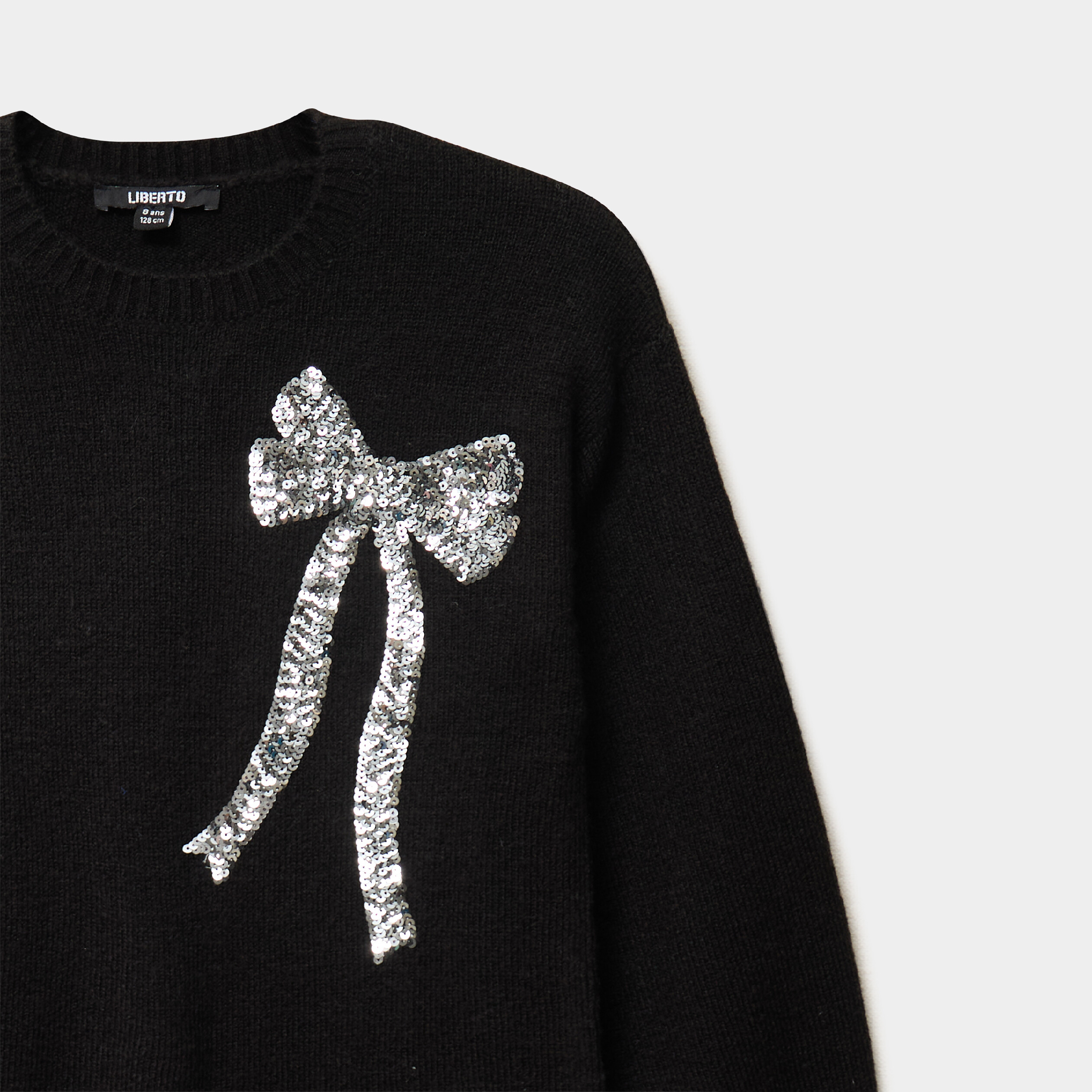 Robe pull avec d&eacute;tails sequins noir fille