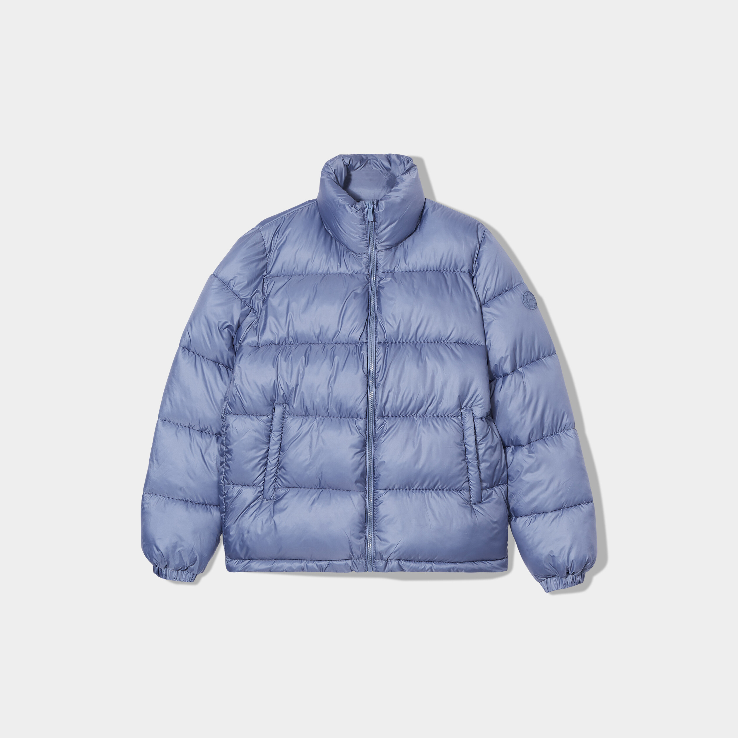 doudoune col montant zippee bleu gris femme Doudoune col montant zippée bleu gris femme