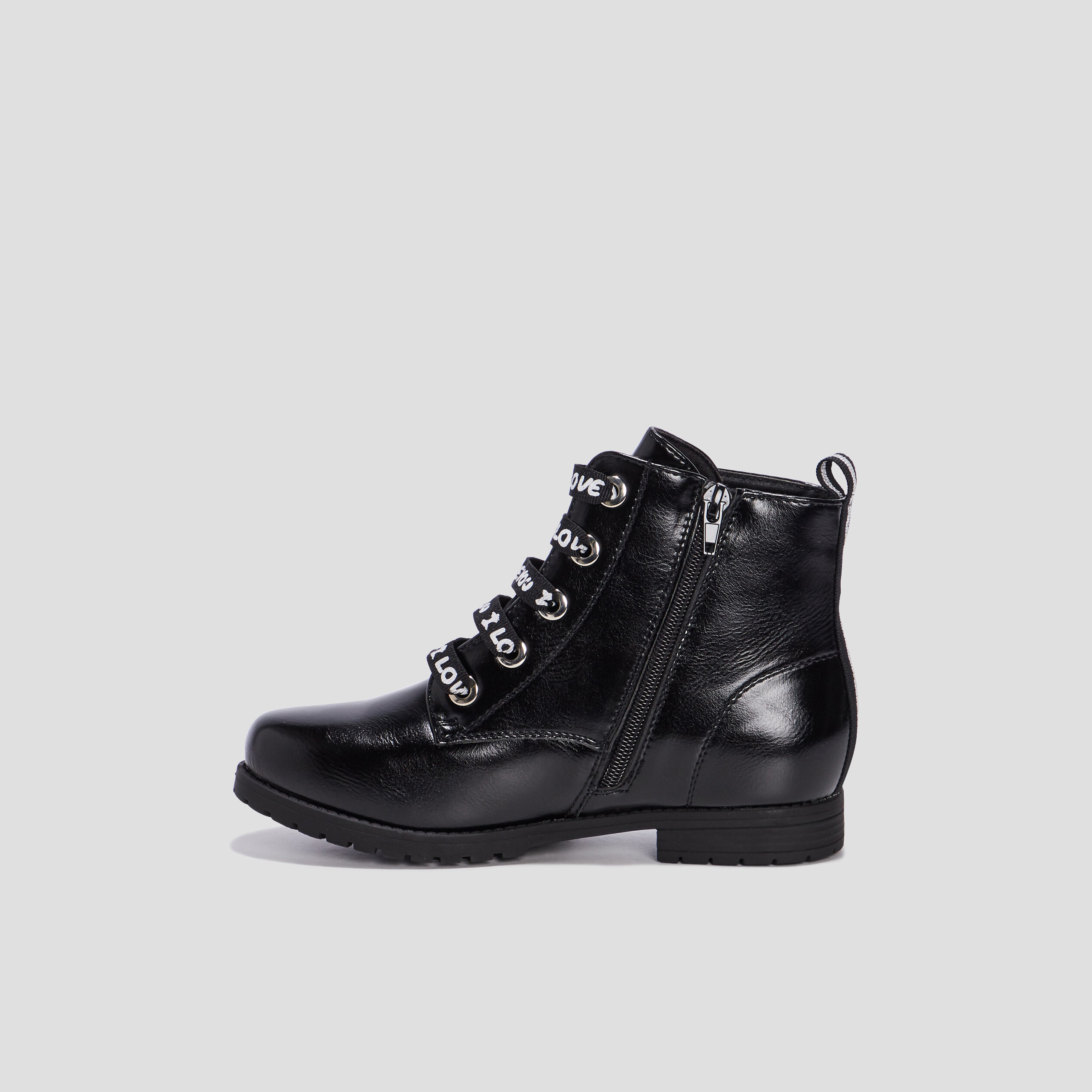 bottines plates zippees a lacets noir fille Bottines plates zippées à lacets noir fille