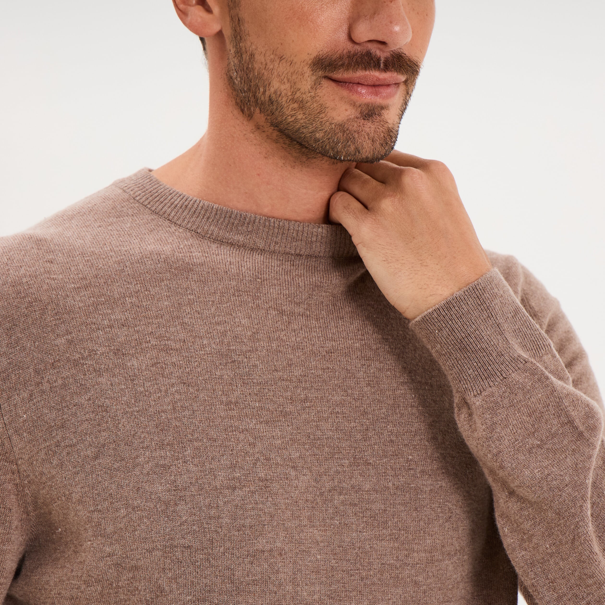 Pull col rond manches longues gris homme