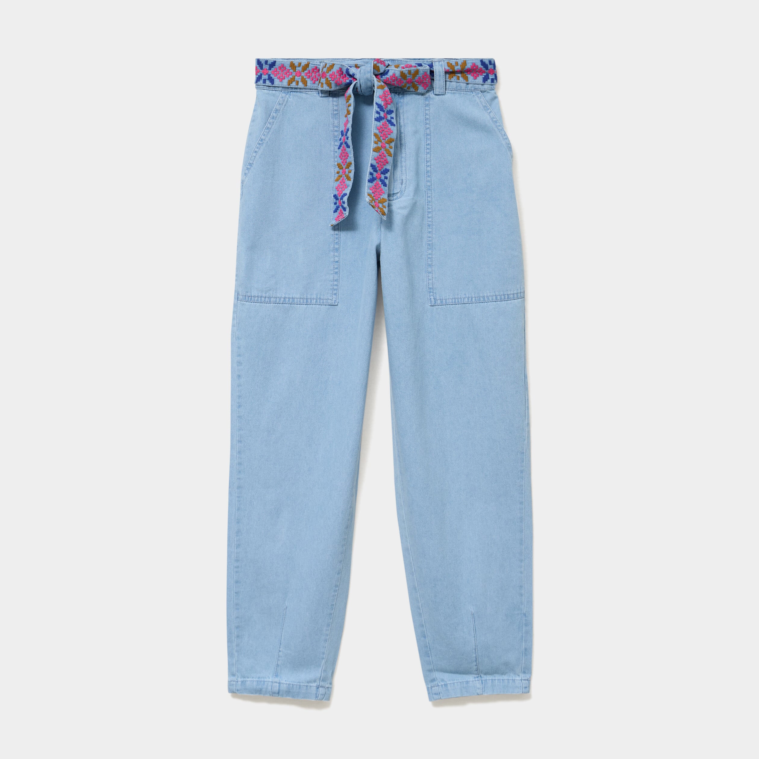 Jean mom cropped taille haute &agrave; ceinture denim triple stone femme
