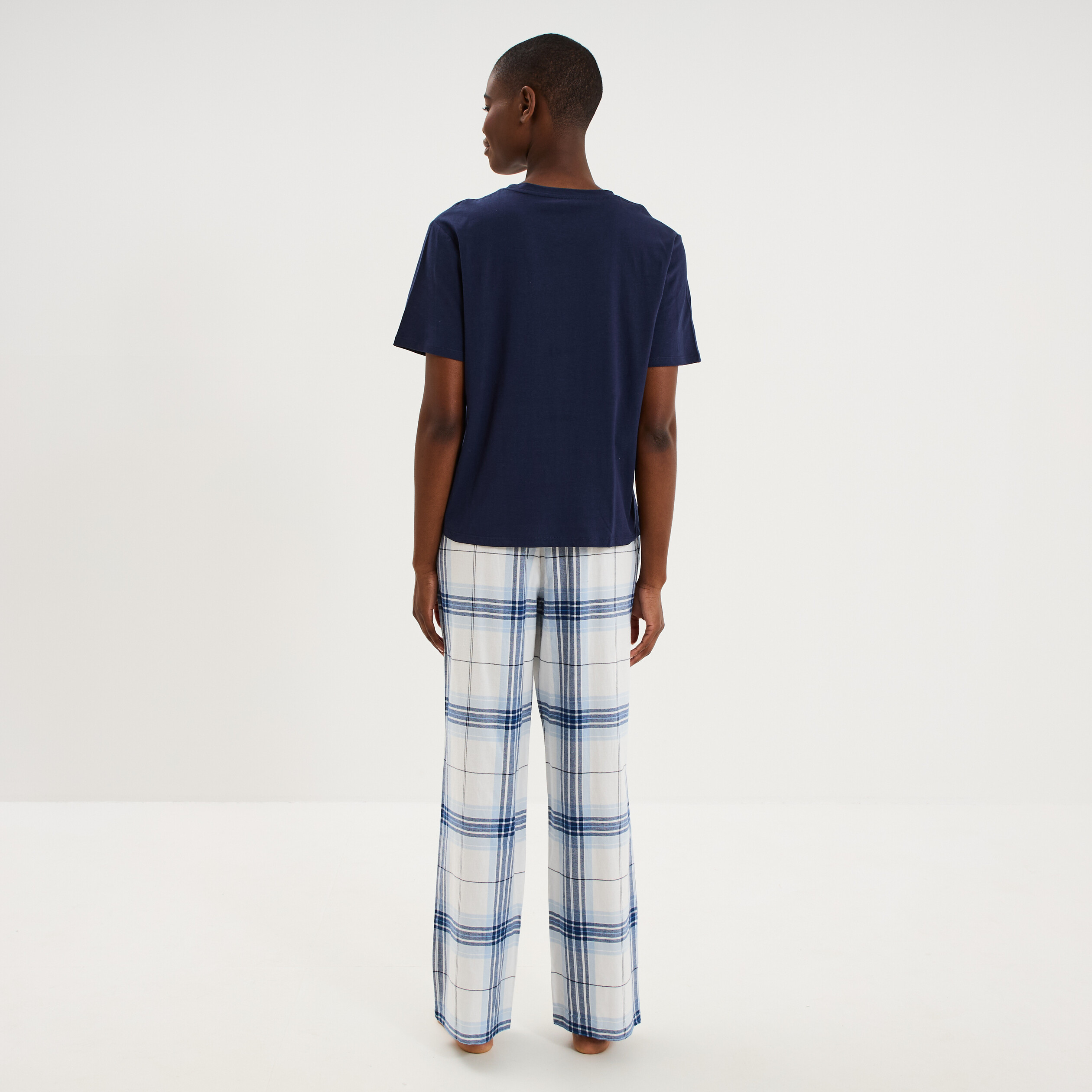 Ensemble pyjama pantalon t-shirt coton bleu femme
