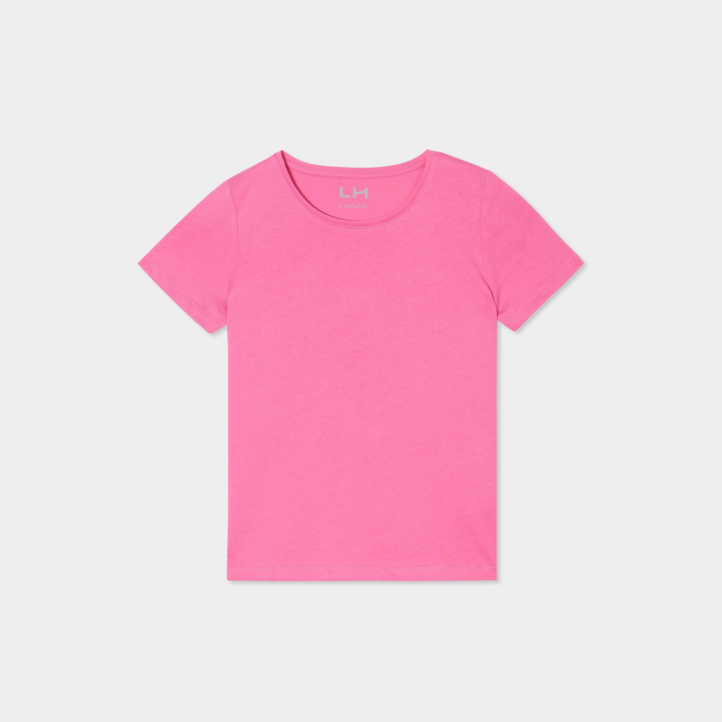 T-shirt manches courtes en coton rose fushia fille