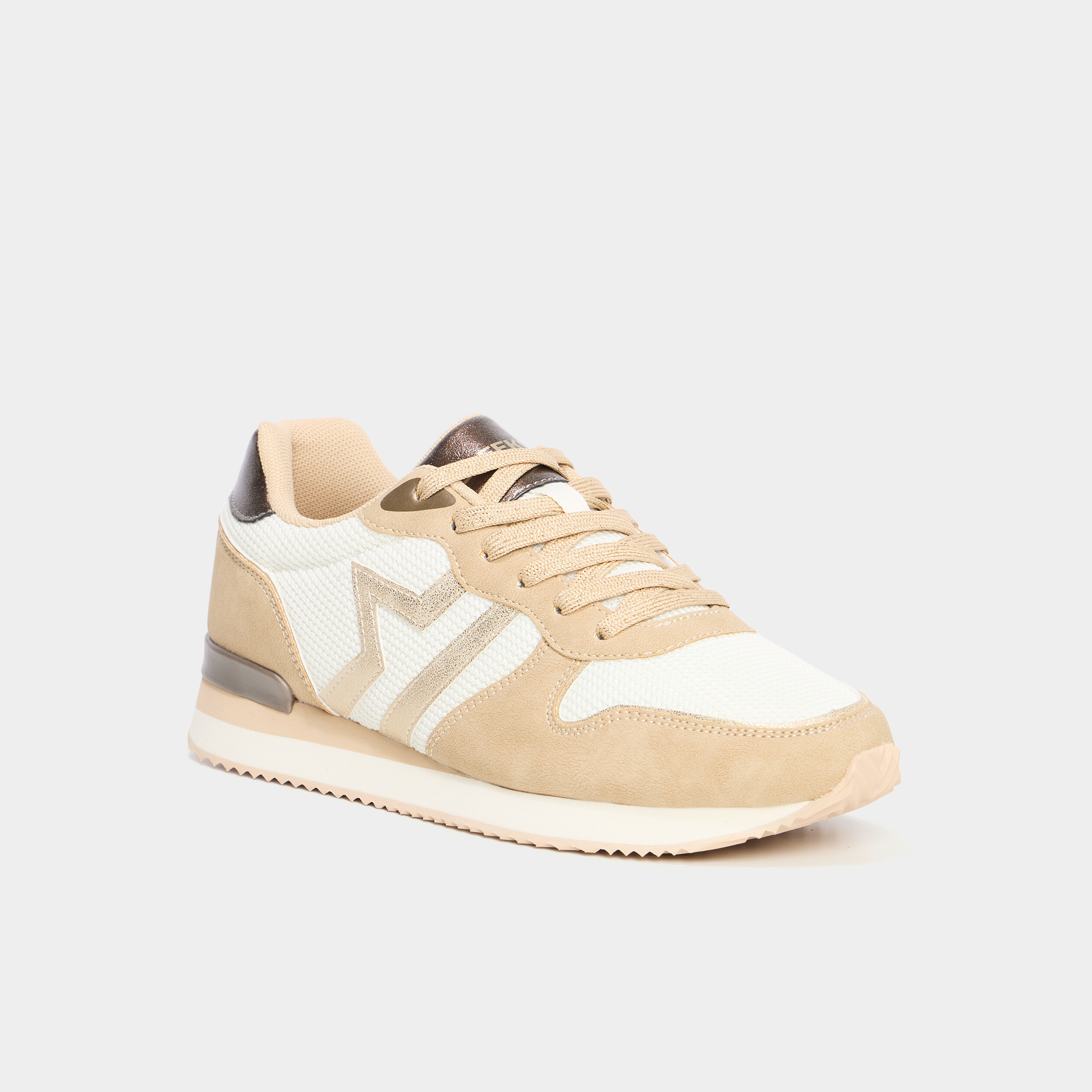 Baskets bi-mati&egrave;re &agrave; lacets Creeks sable femme