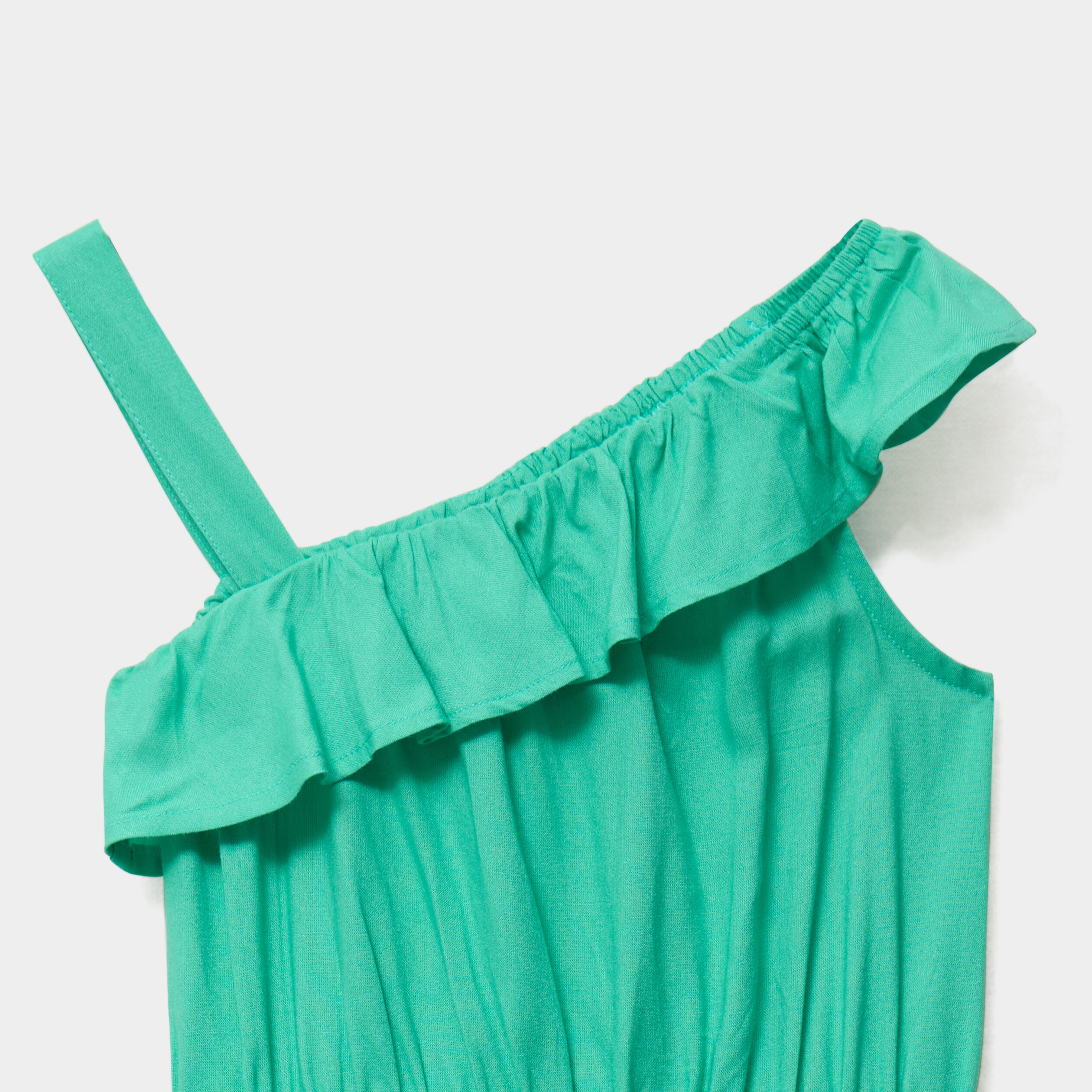 Robe &eacute;vas&eacute;e asym&eacute;trique &agrave; volants vert menthe fille