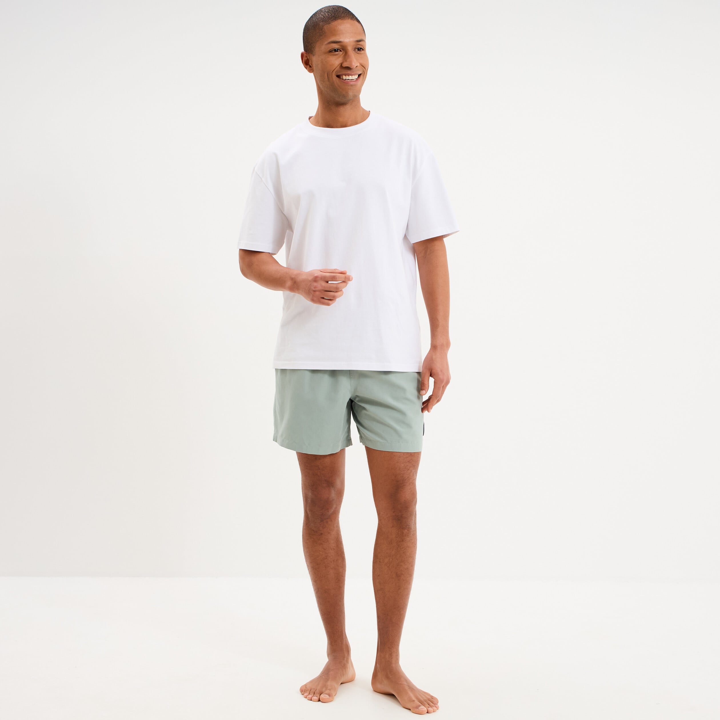 Short de bain droit taille &eacute;lastiqu&eacute;e vert pastel homme