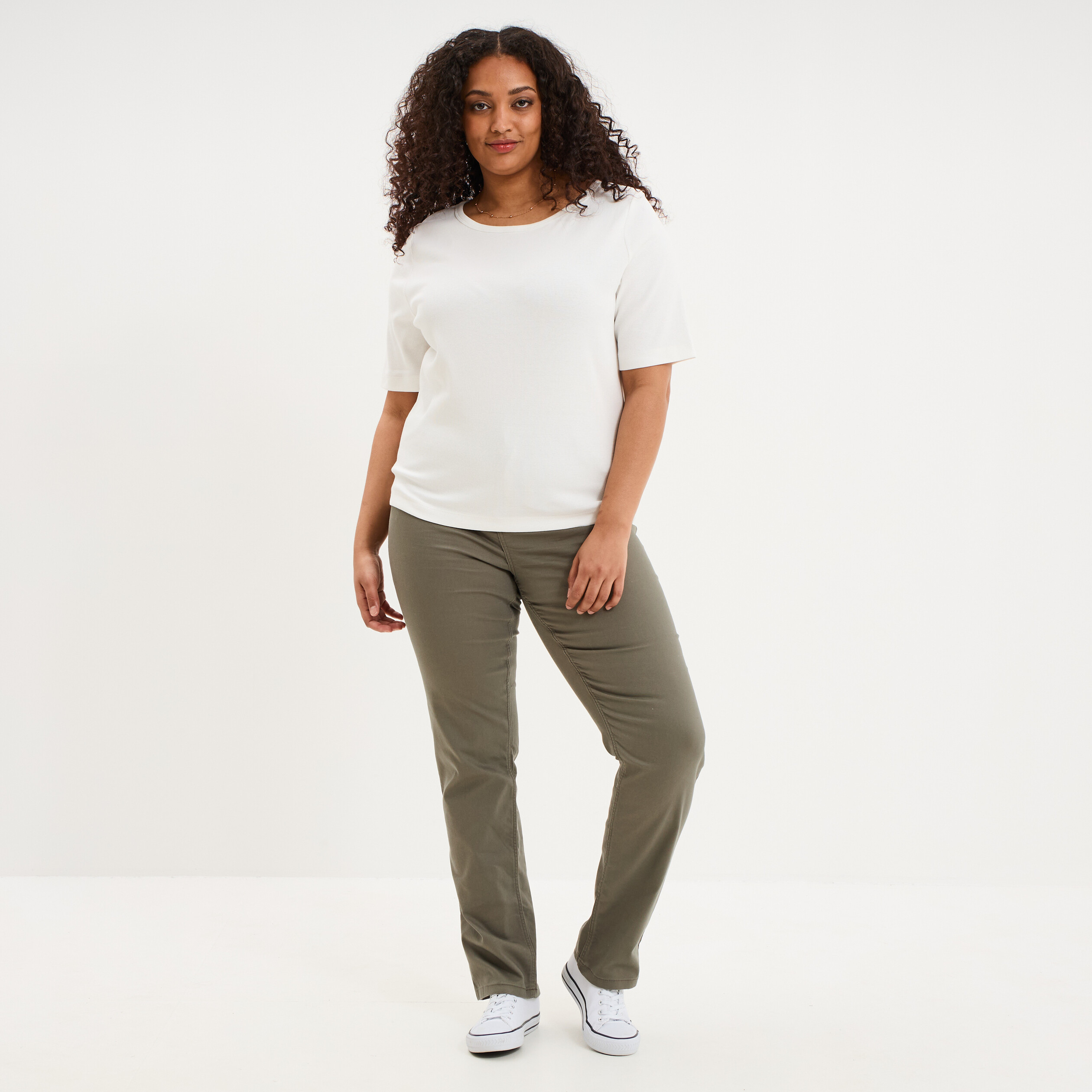 Pantalon Toile Vert Kaki - Taille S (36) - Coupe Semi-haute - Pour Femme - Occasion Très Bon état