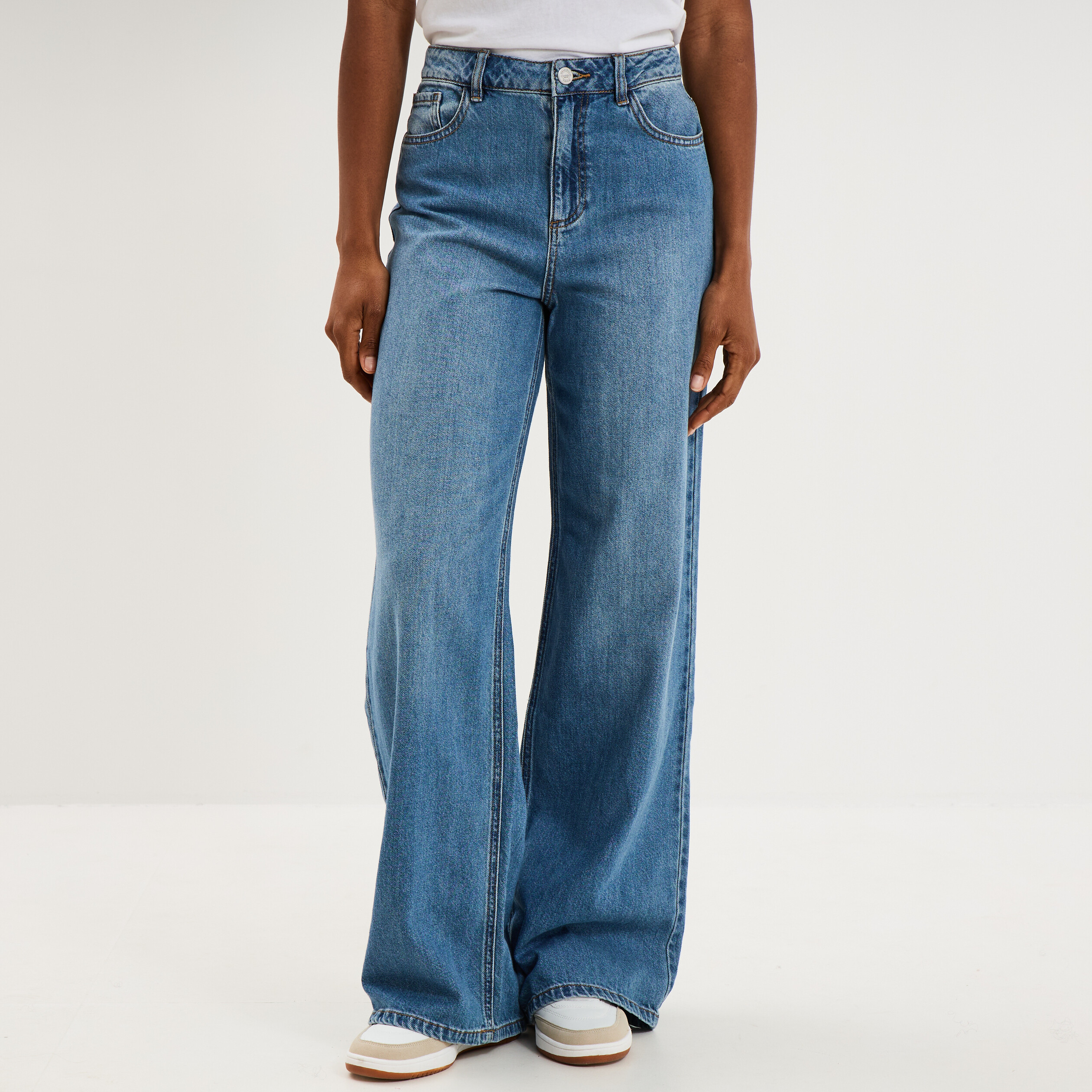 Jeans extra wide leg taille haute denim stone femme