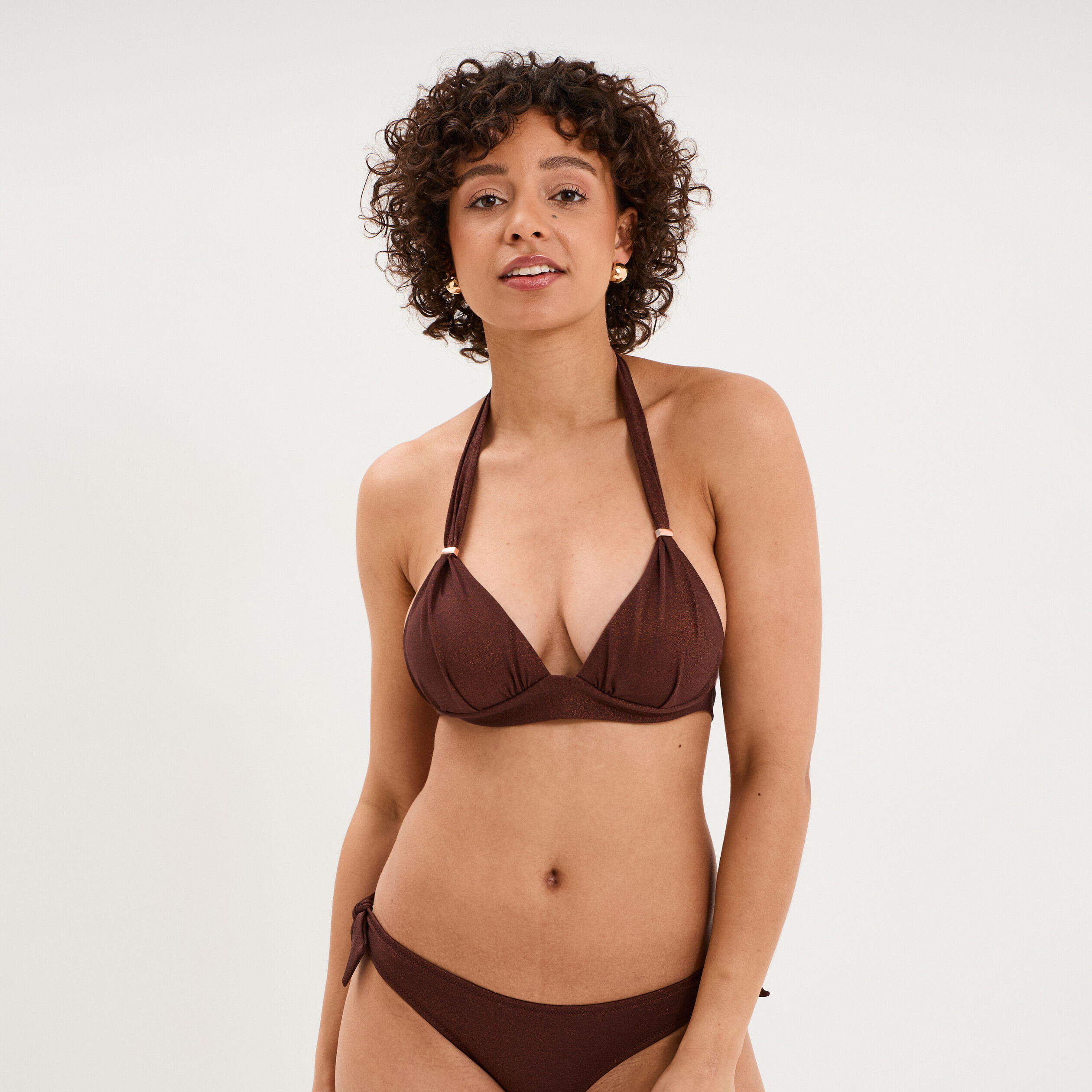 Haut de maillot de bain forme triangle marron femme