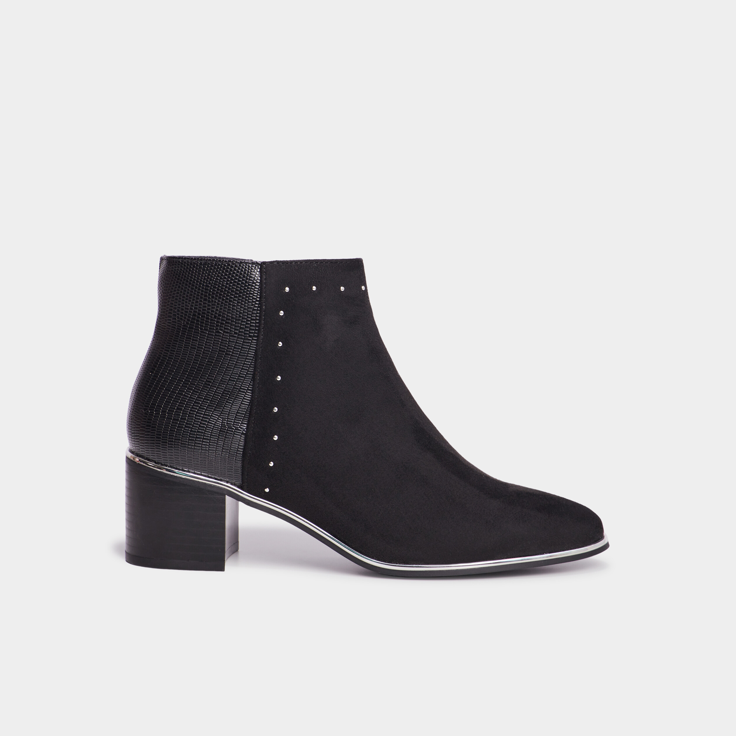 Bottines &agrave; talons bi-mati&egrave;res et clous noir femme