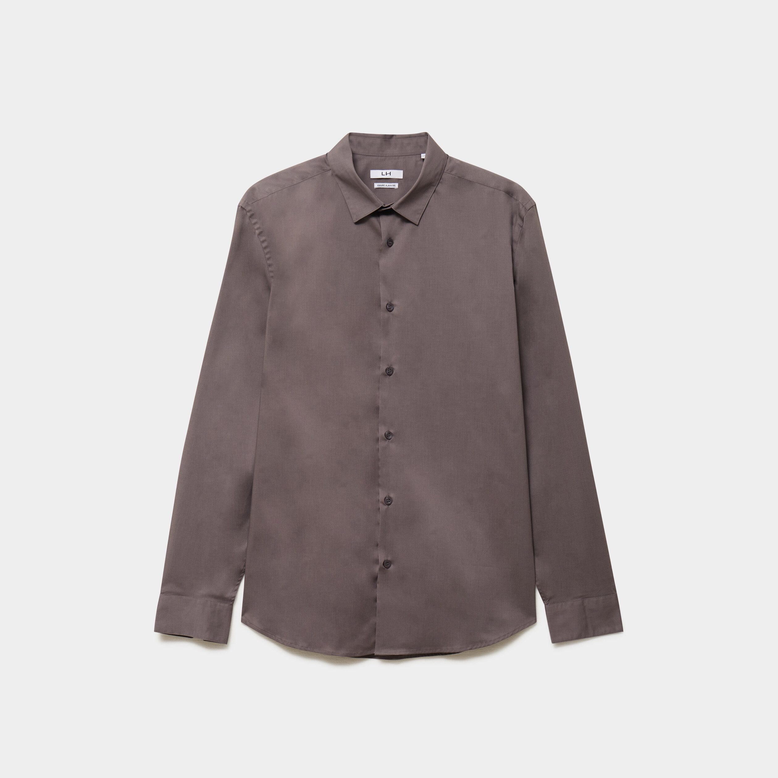 Chemise stretch manches longues gris fonc&eacute; homme