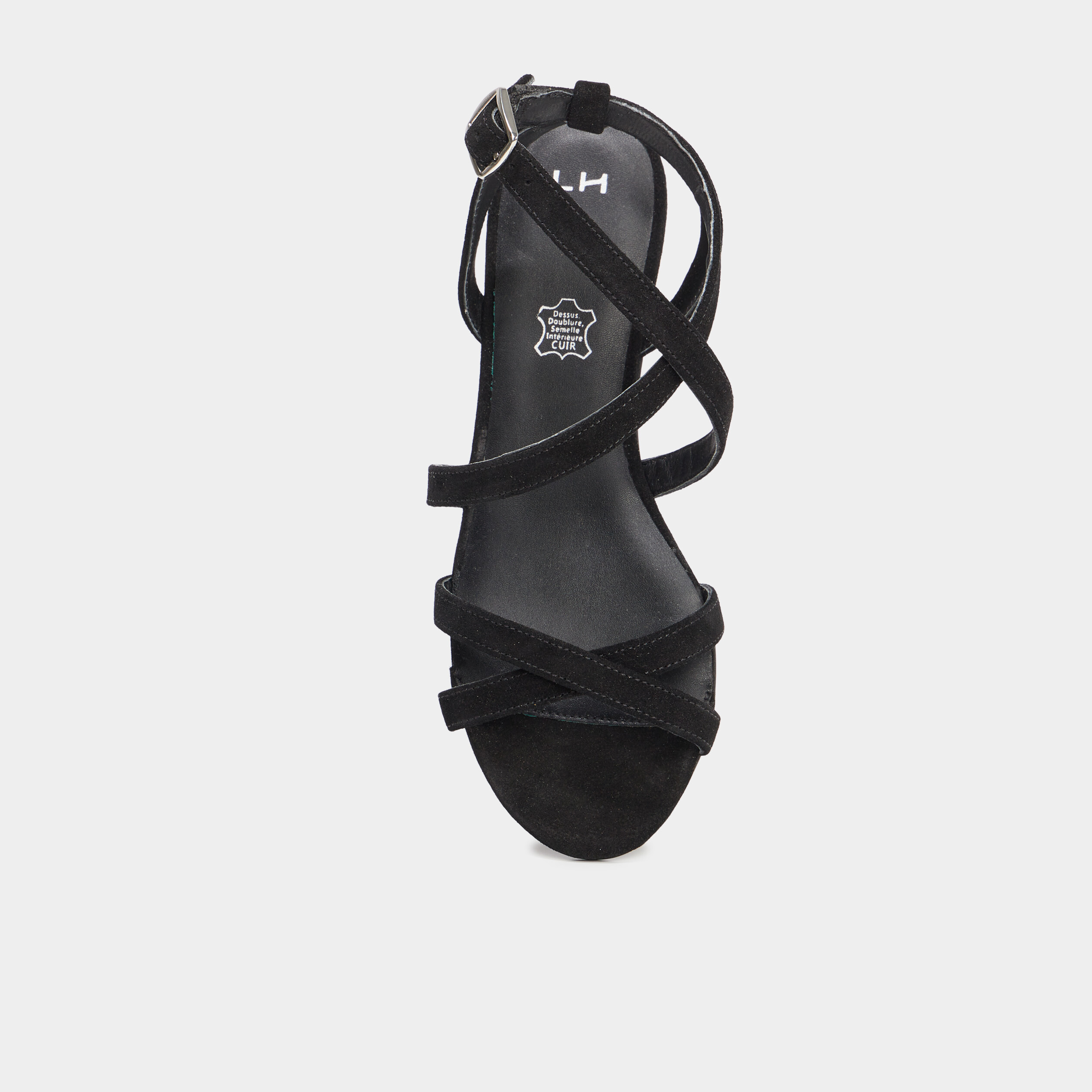 Sandales avec brides en cuir noir femme