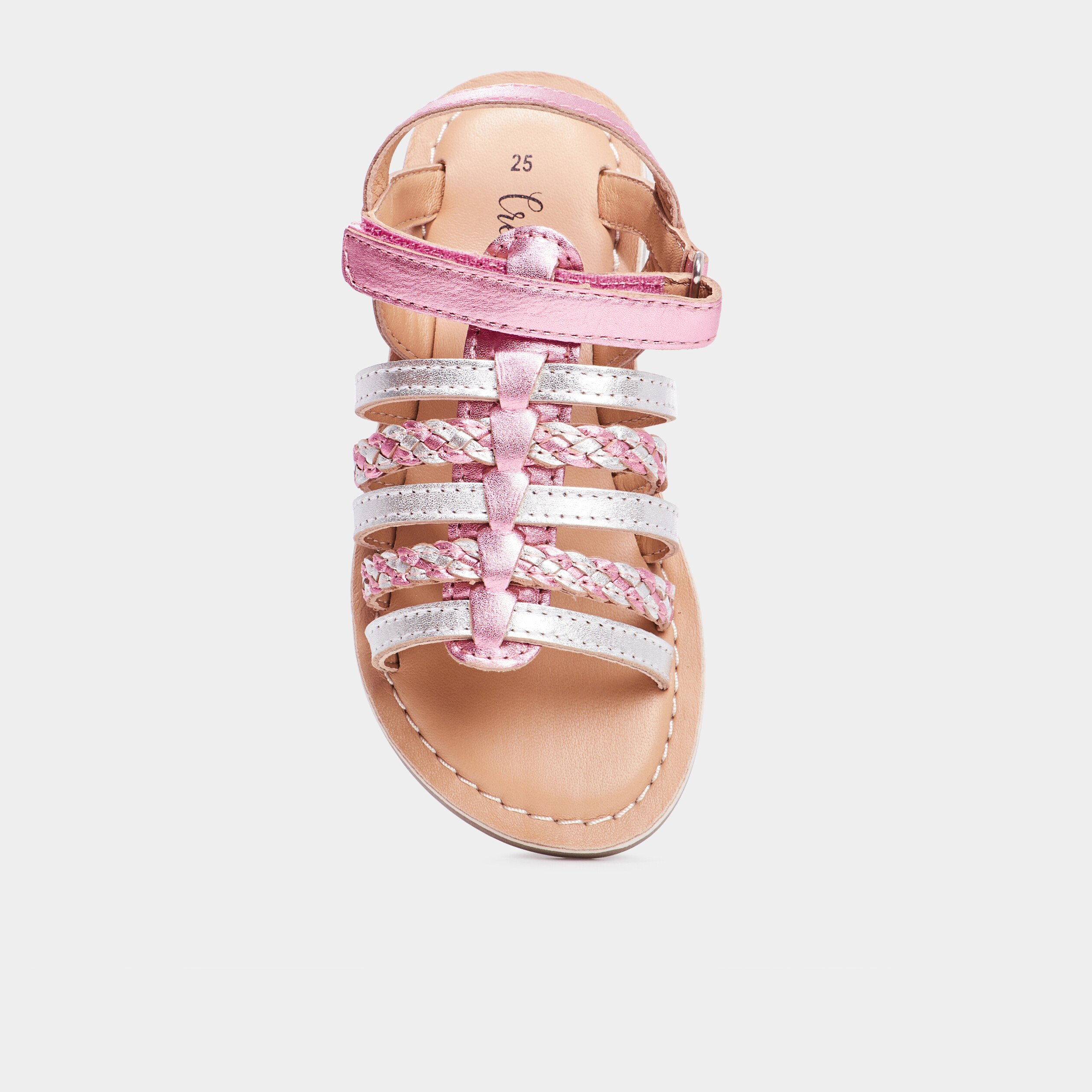 Sandales brides tressées en cuir Creeks rose fille