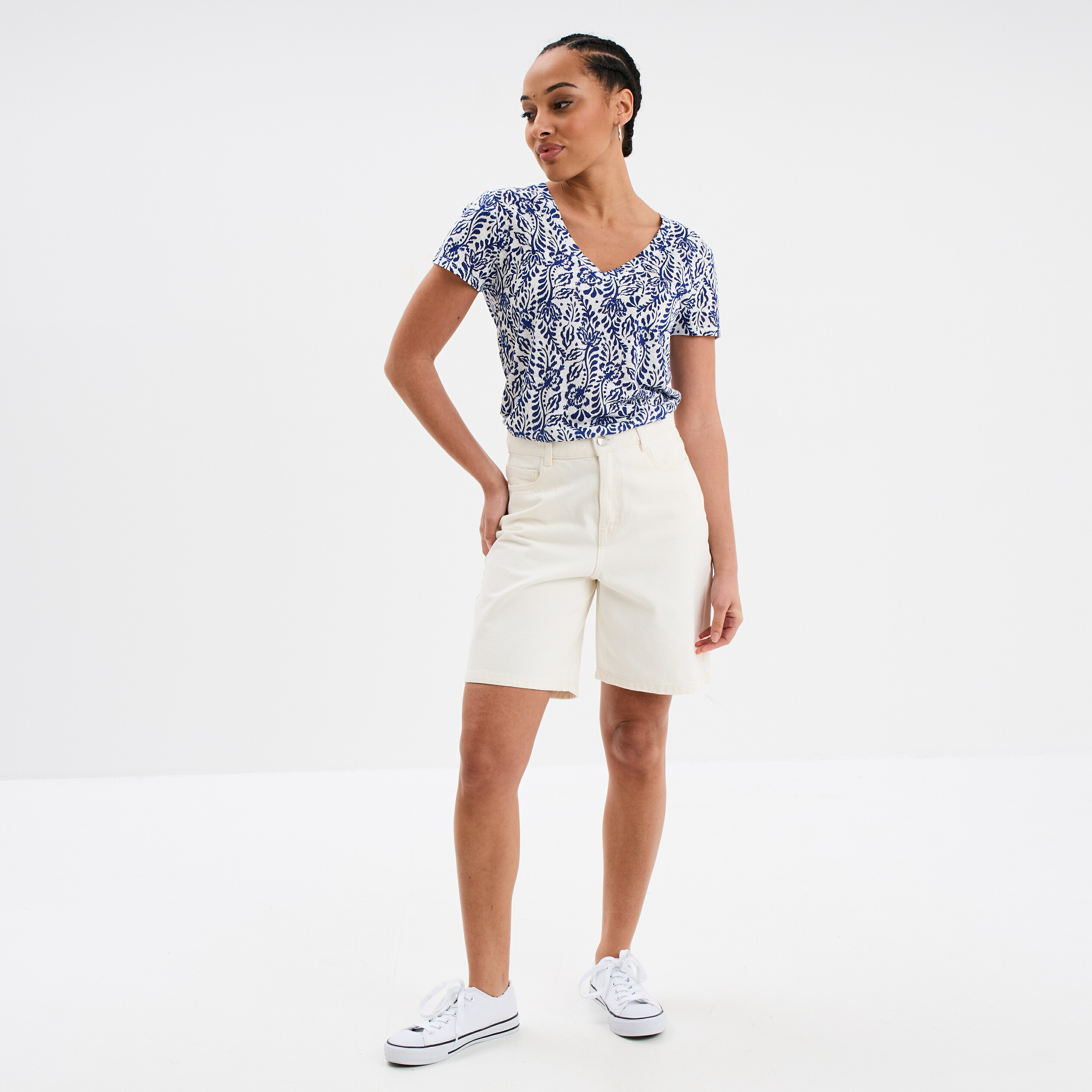 bermuda droit coton ecru femme Bermuda droit coton ecru femme