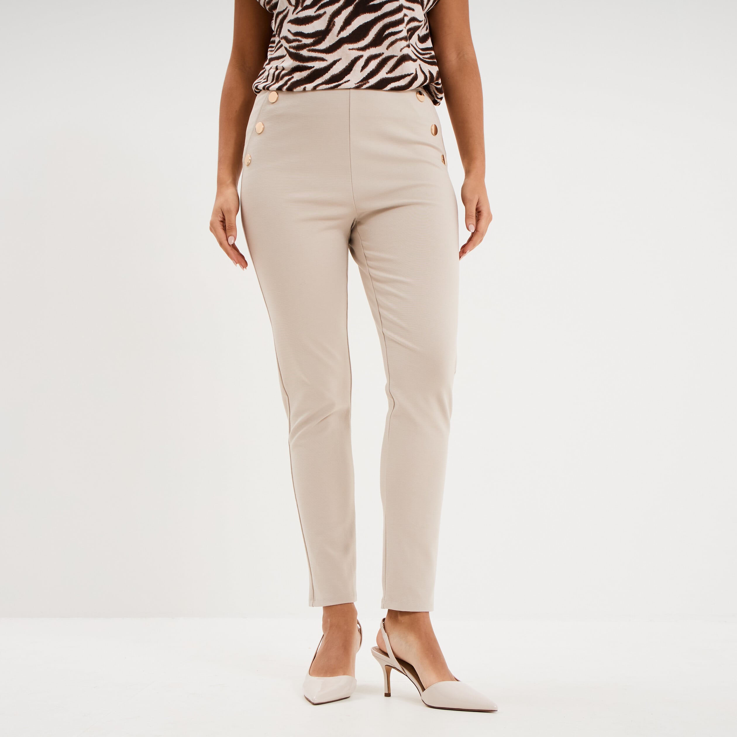 Leggings &agrave; boutons pont beige femme