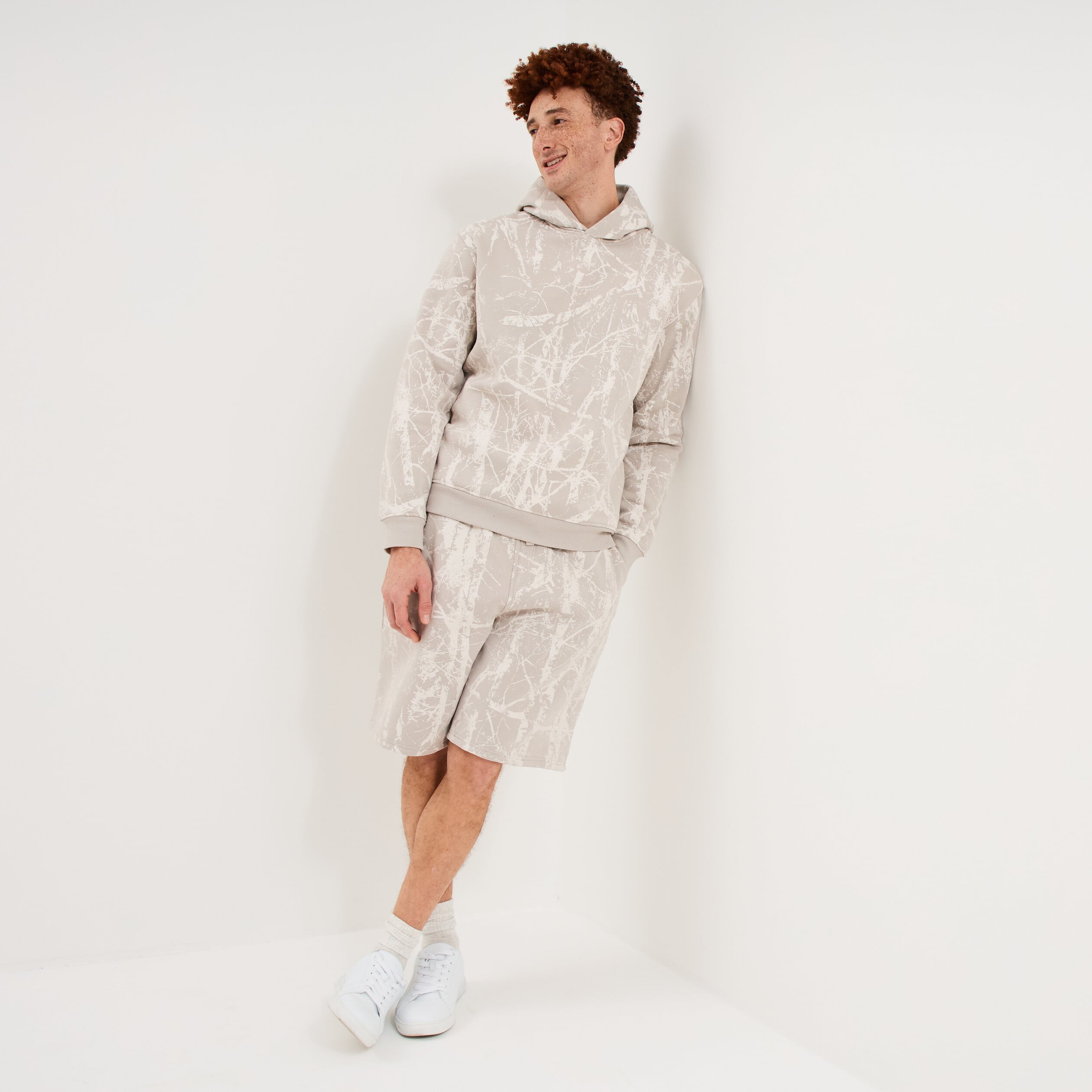 Sweat hoodie &agrave; capuche molleton beige clair homme
