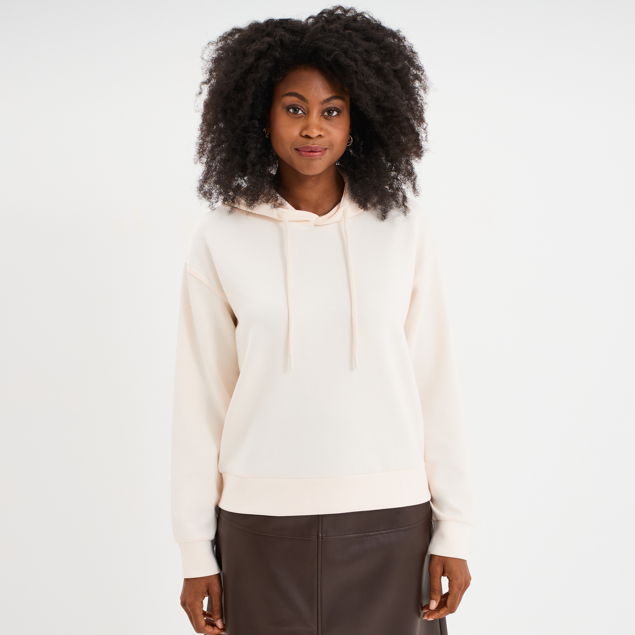 Sweat hoodie manches longues à capuche beige femme La Halle