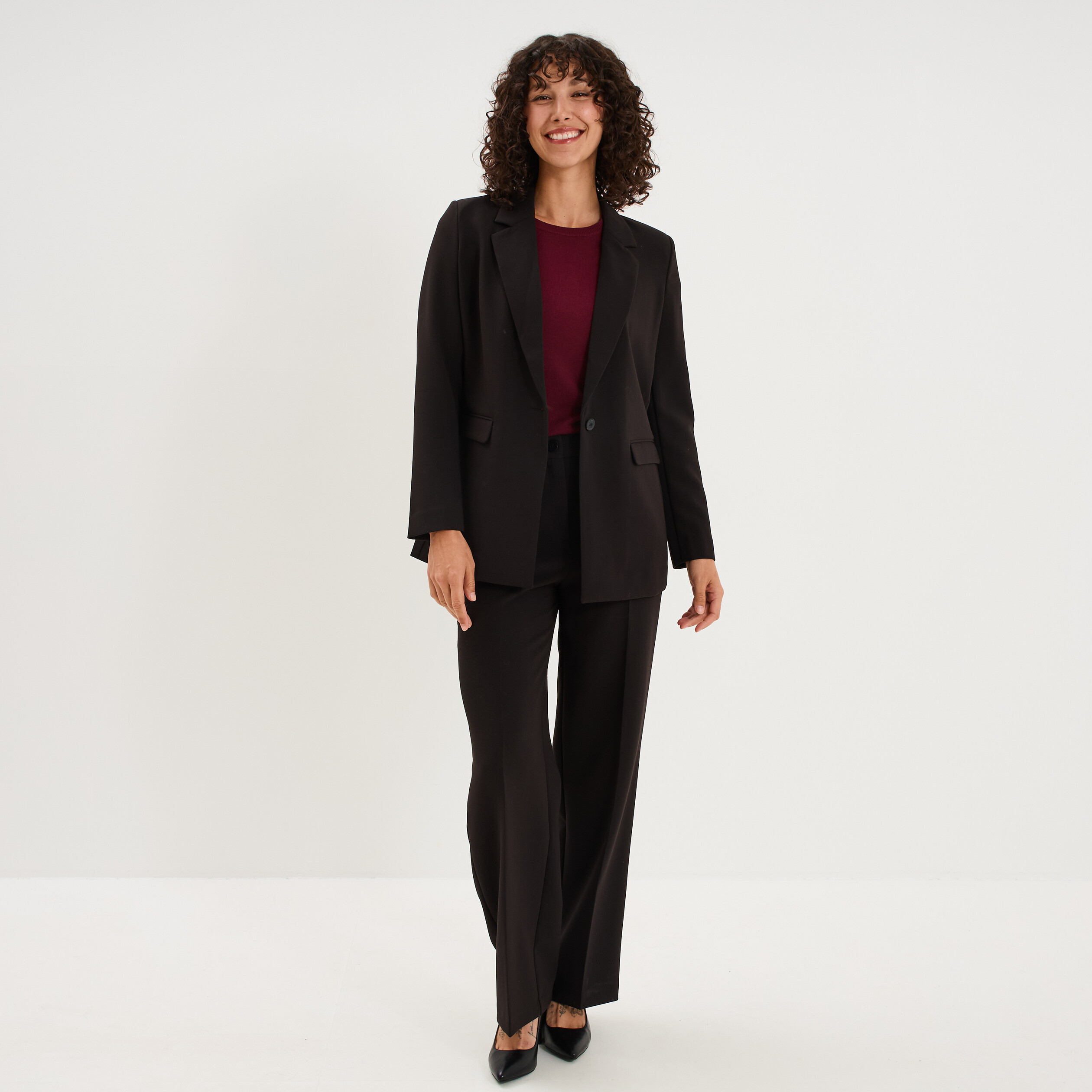 Blazer ajust&eacute; mi-long 1 bouton noir femme