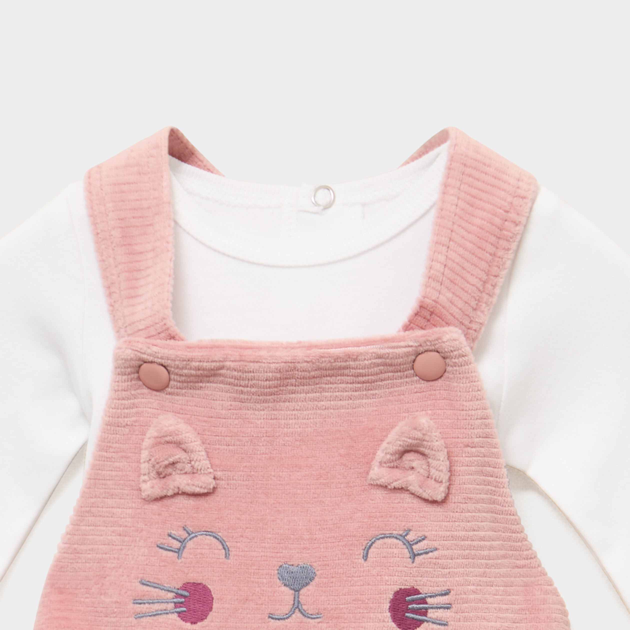 Ensemble 2 pi&egrave;ces salopette et t-shirt vieux rose b&eacute;b&eacute;