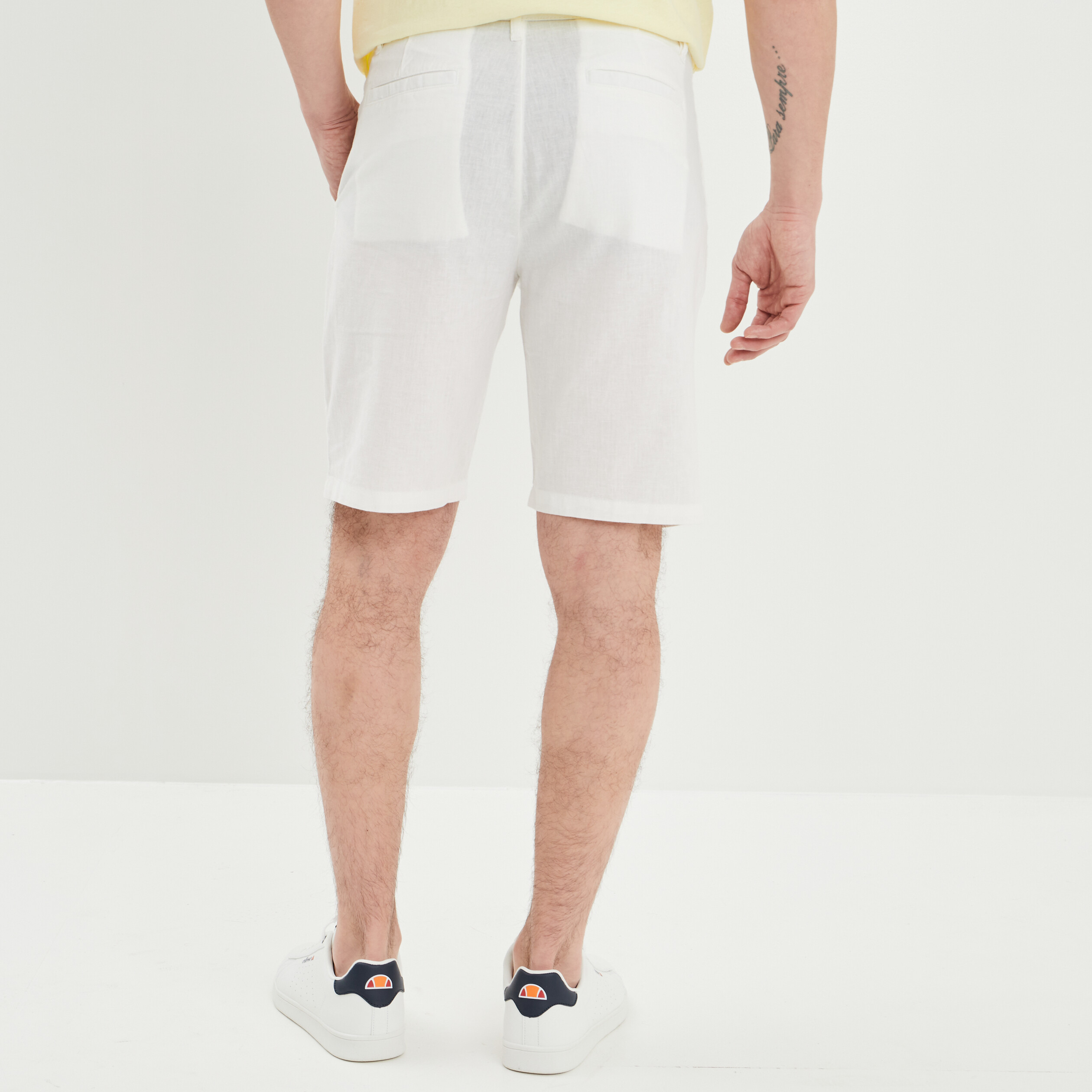 Short chino droit lin majoritaire blanc homme