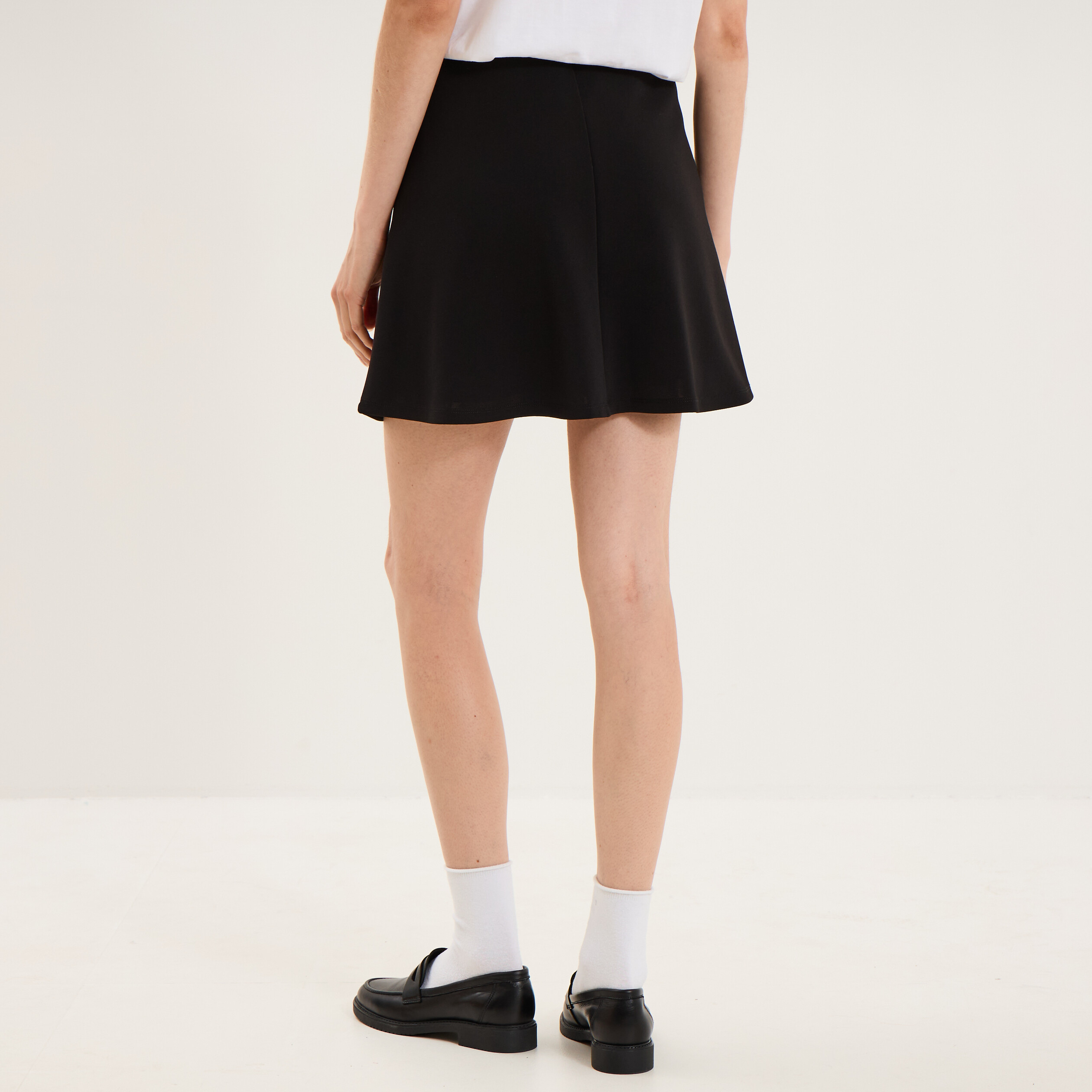Jupe courte trap&egrave;ze taille &eacute;lastiqu&eacute;e noir femme
