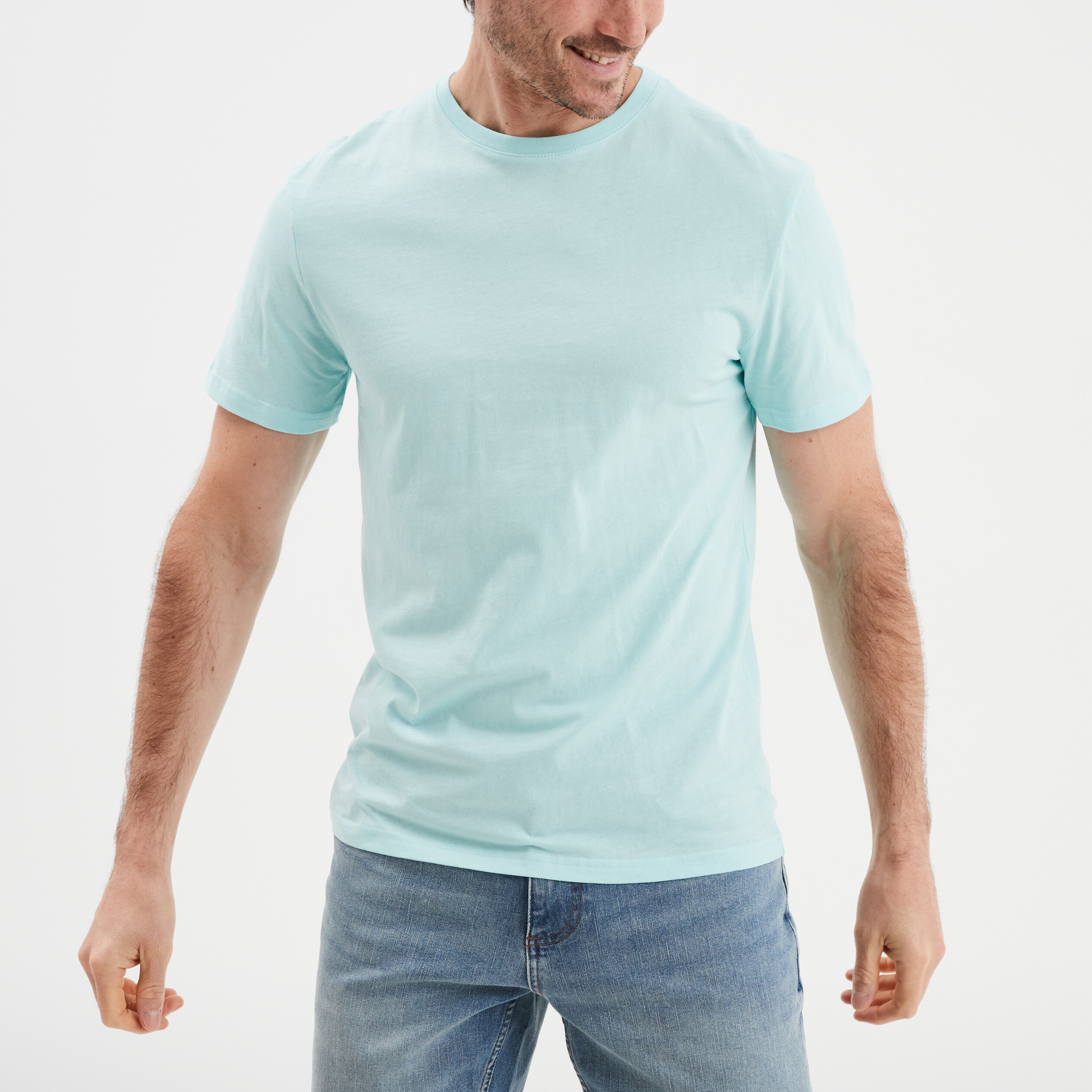 T-shirt droit en coton manches courtes bleu turquoise homme