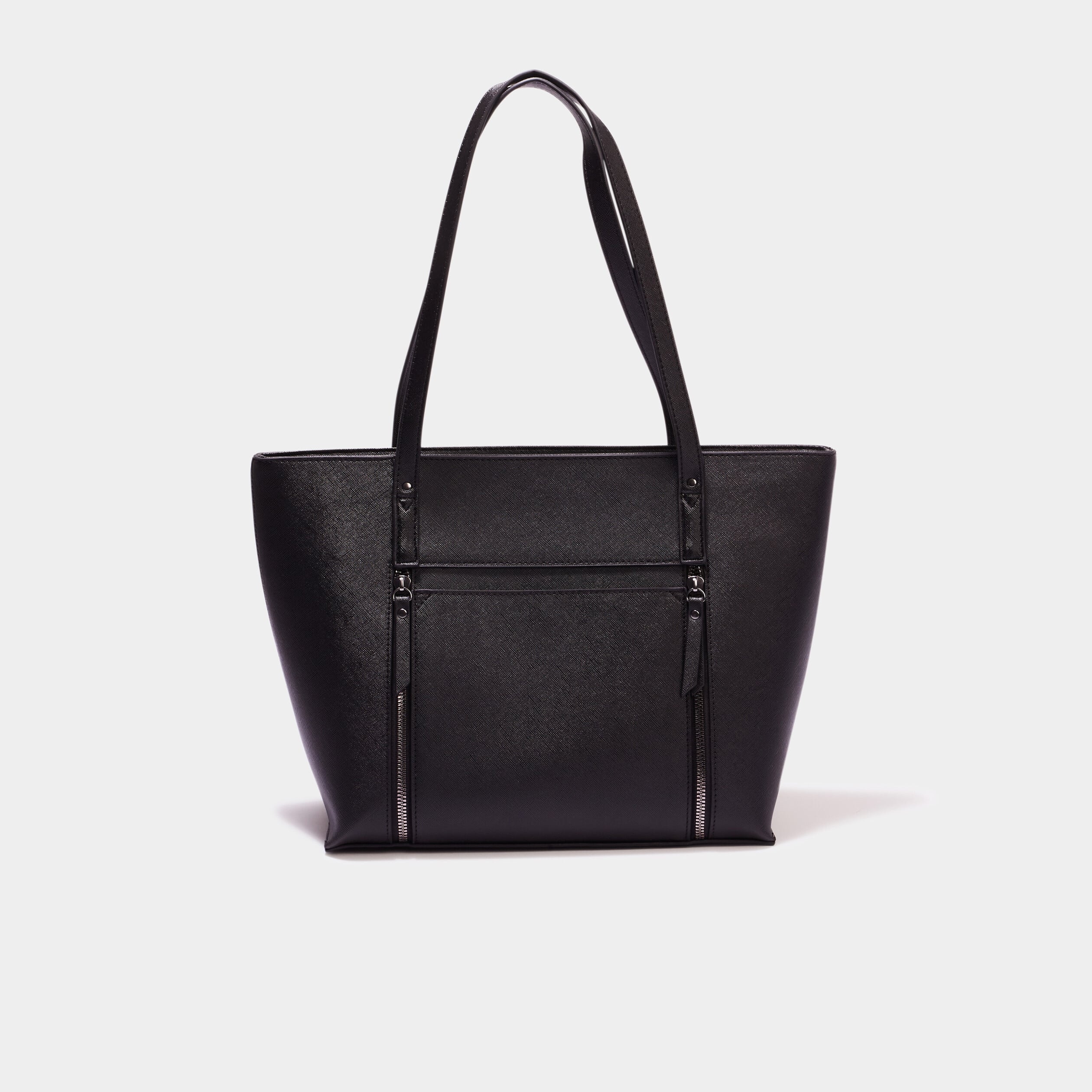 Sac shopper d&eacute;tails zipp&eacute;s noir femme