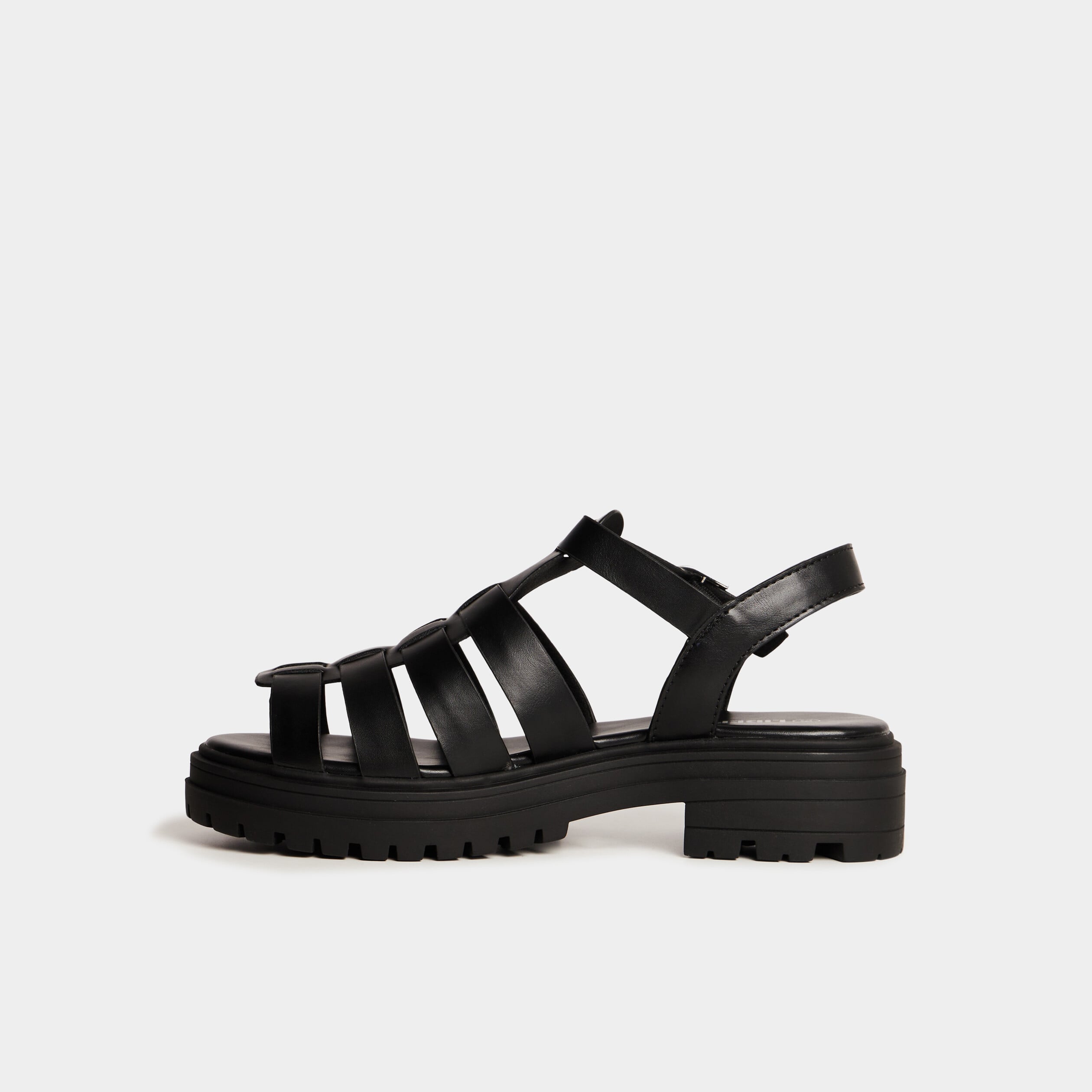 Sandales semelles crant&eacute;es noir femme