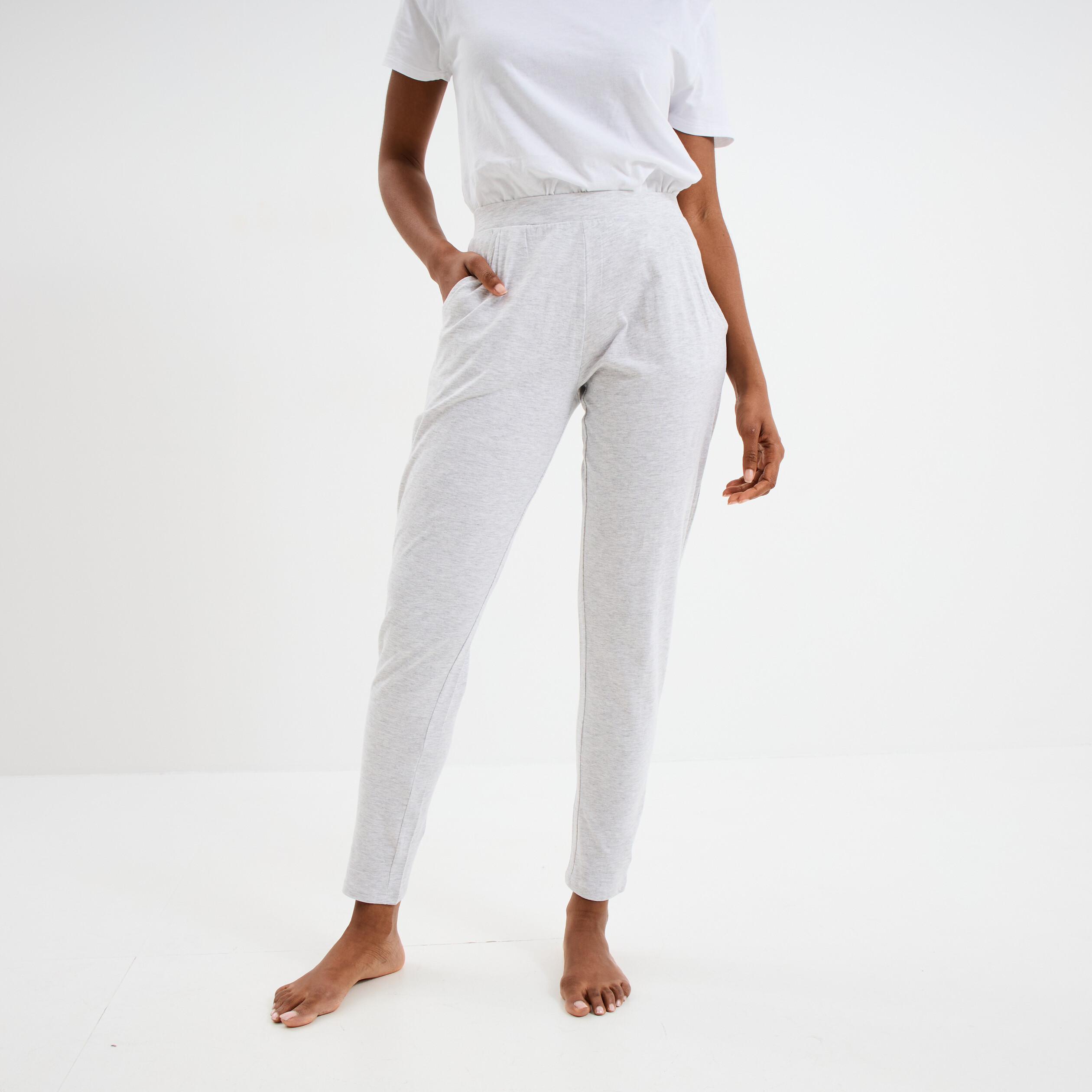 Pantalon de pyjama ajusté gris clair femme