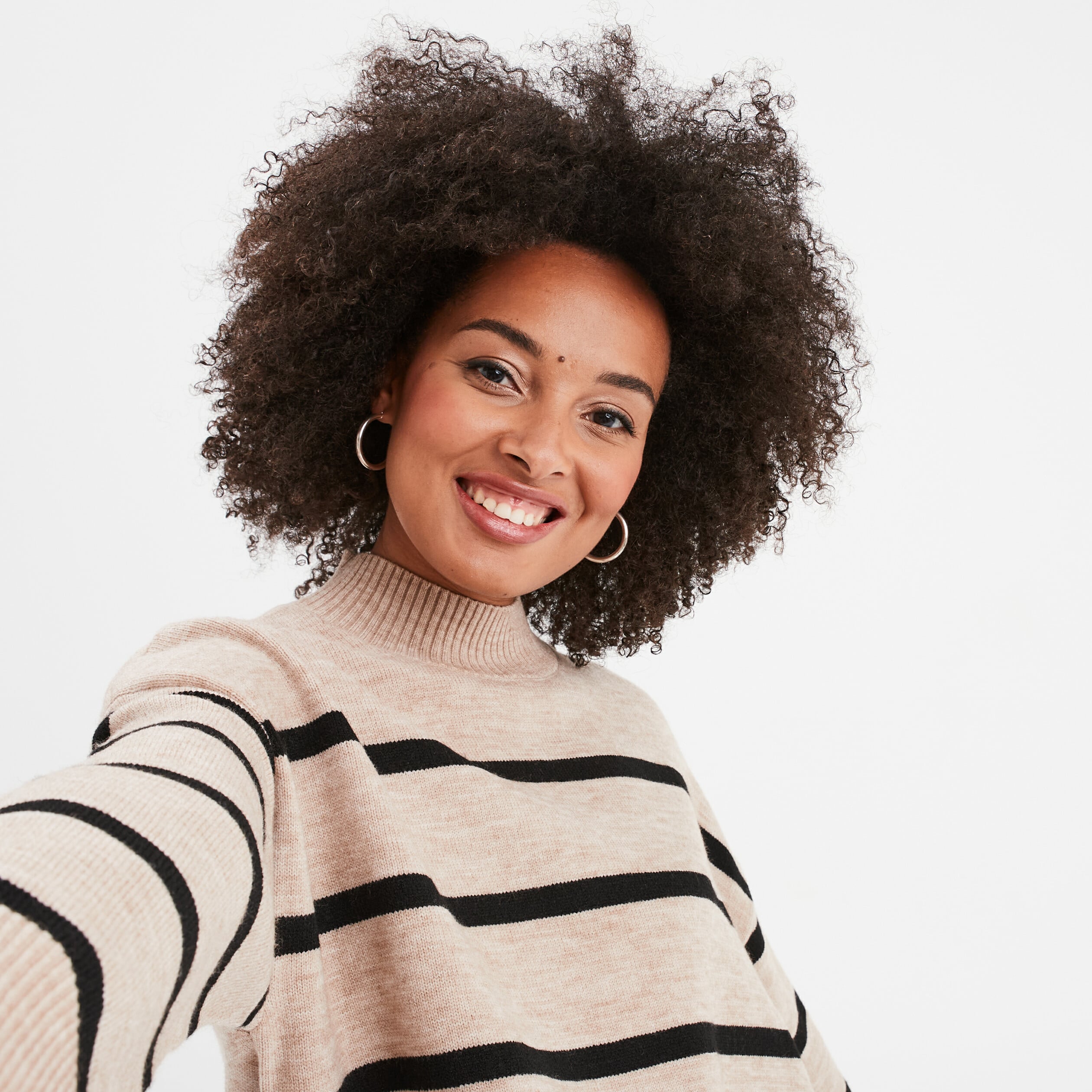 Pull col montant manches longues beige femme