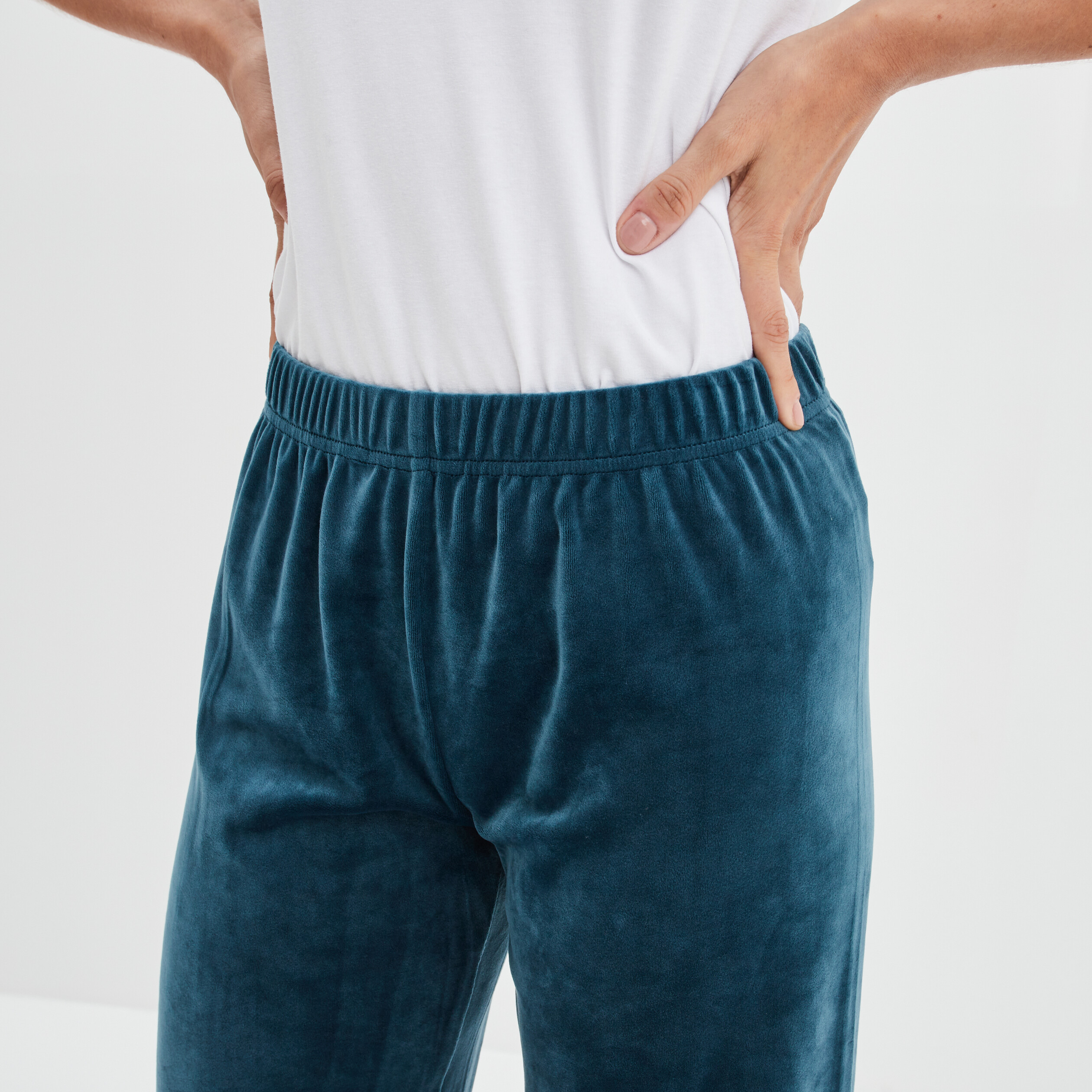 Pantalon de pyjama en velours bleu canard femme