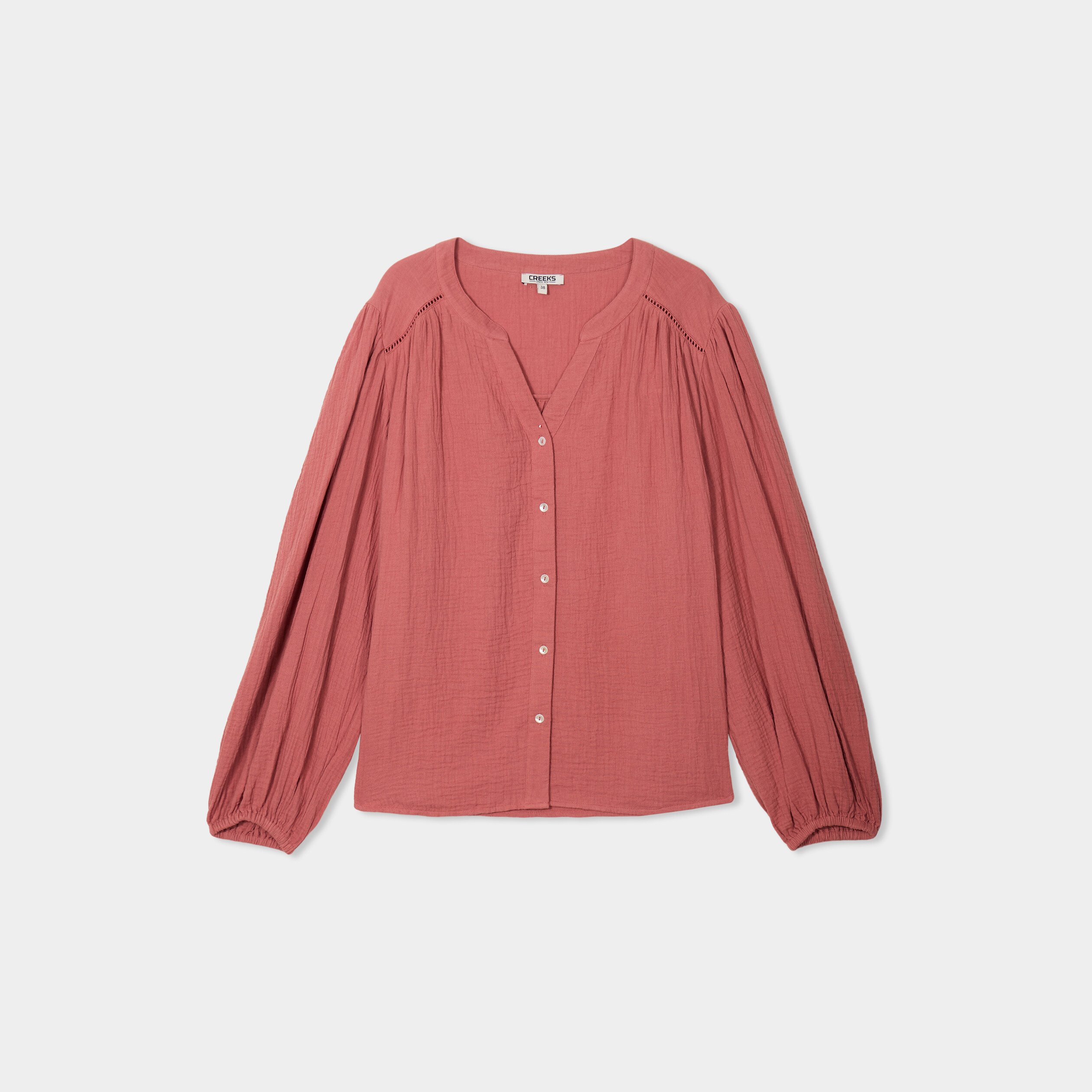 blouse col tunisien gaze de coton creeks vieux rose femme Blouse col tunisien gaze de coton Creeks vieux rose femme