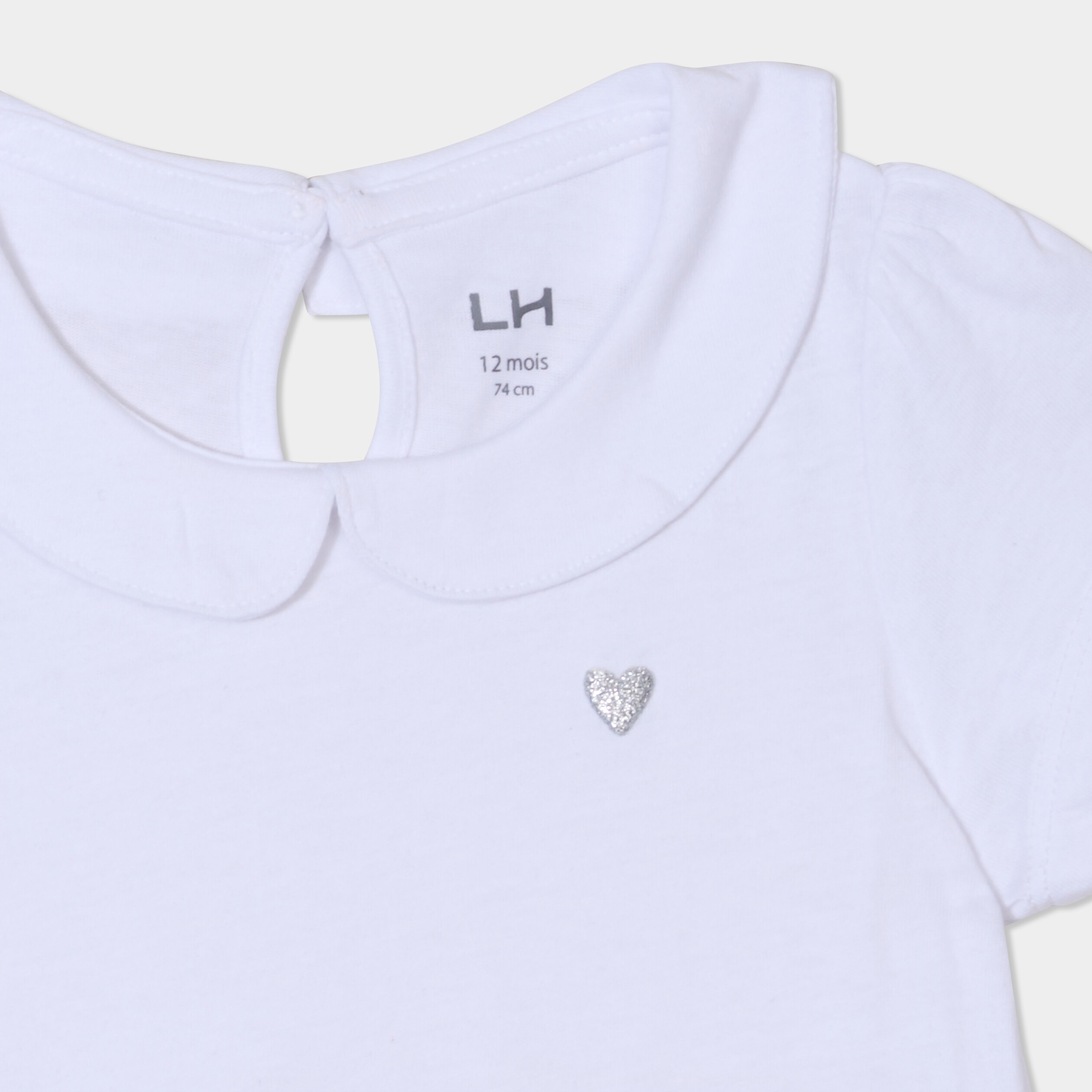 t shirt col claudine manches ballons blanc bebef T-shirt col claudine manches ballons blanc bébé fille