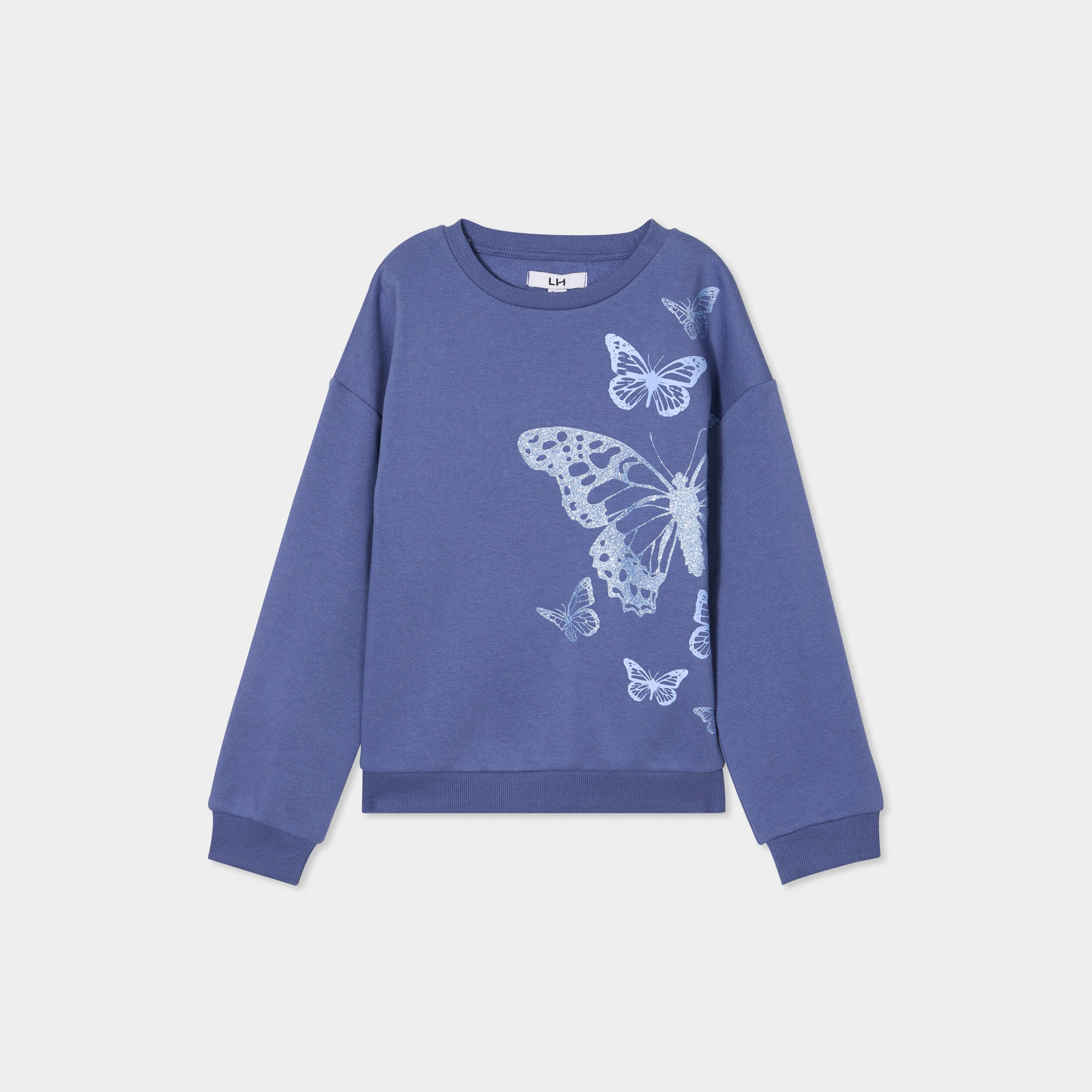 sweat col rond manches longues bleu gris fille Sweat col rond manches longues bleu gris fille