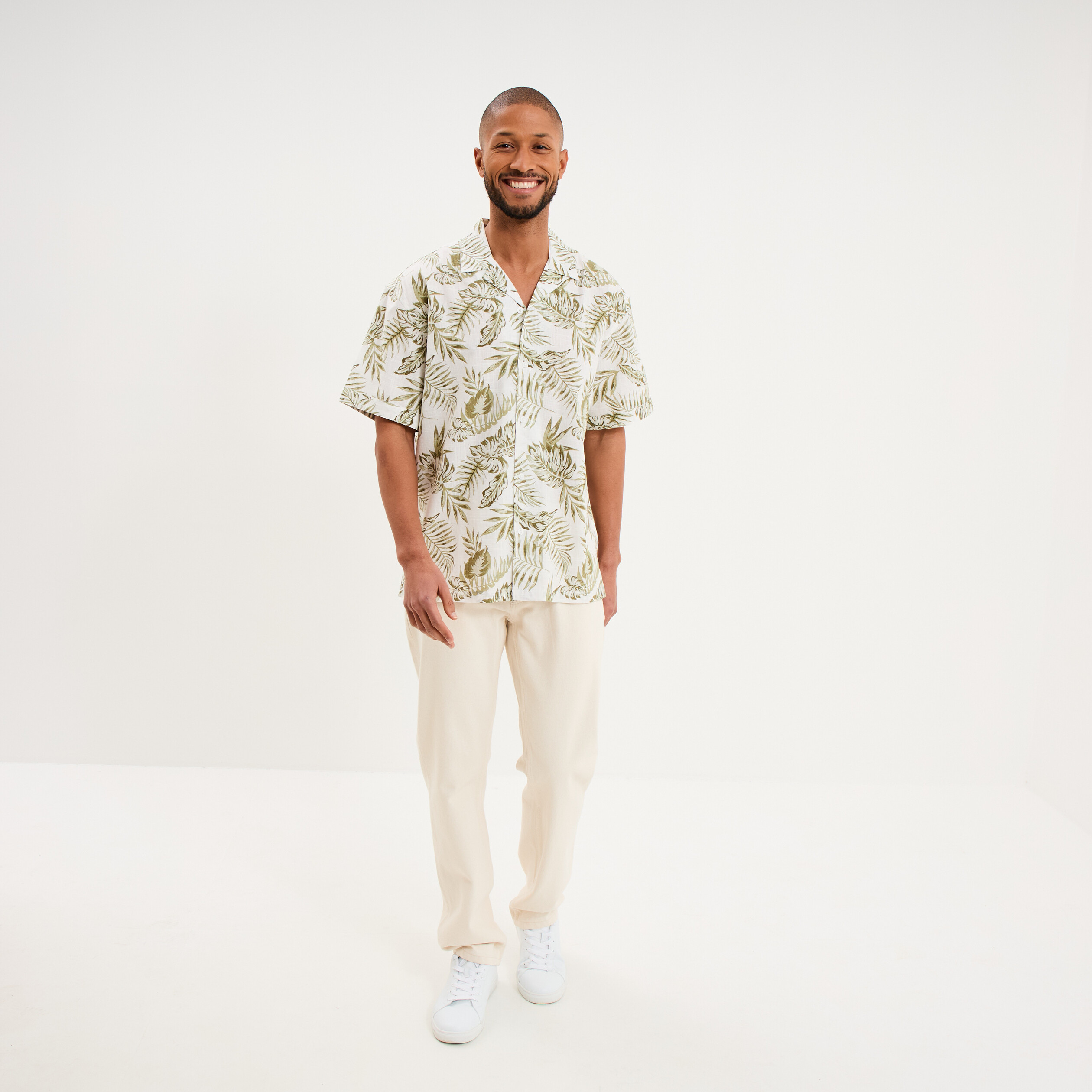Chemise en coton manches courtes vert olive homme