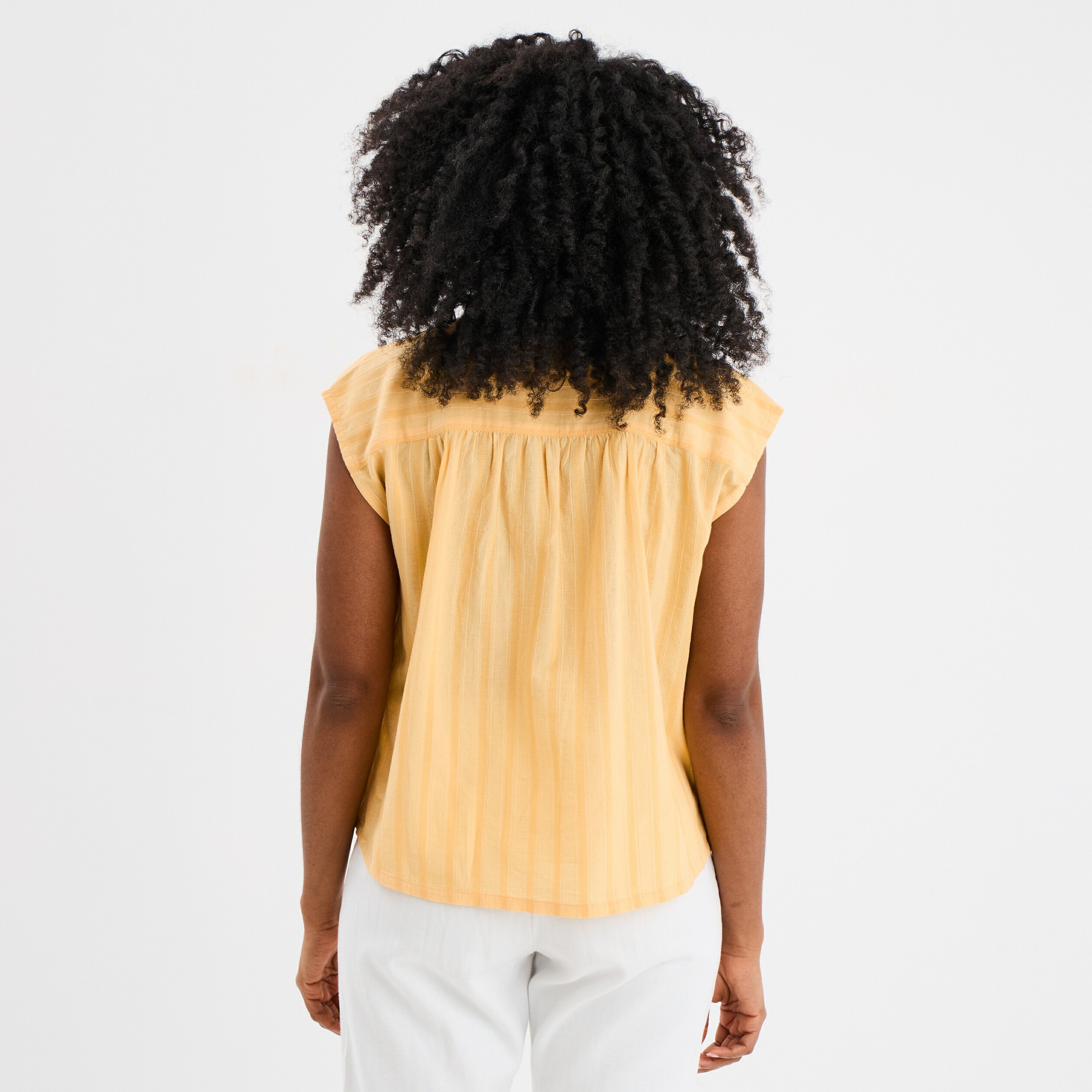 blouse sans manches col tunisien coton jaune clair femme Blouse sans manches col tunisien coton jaune clair femme