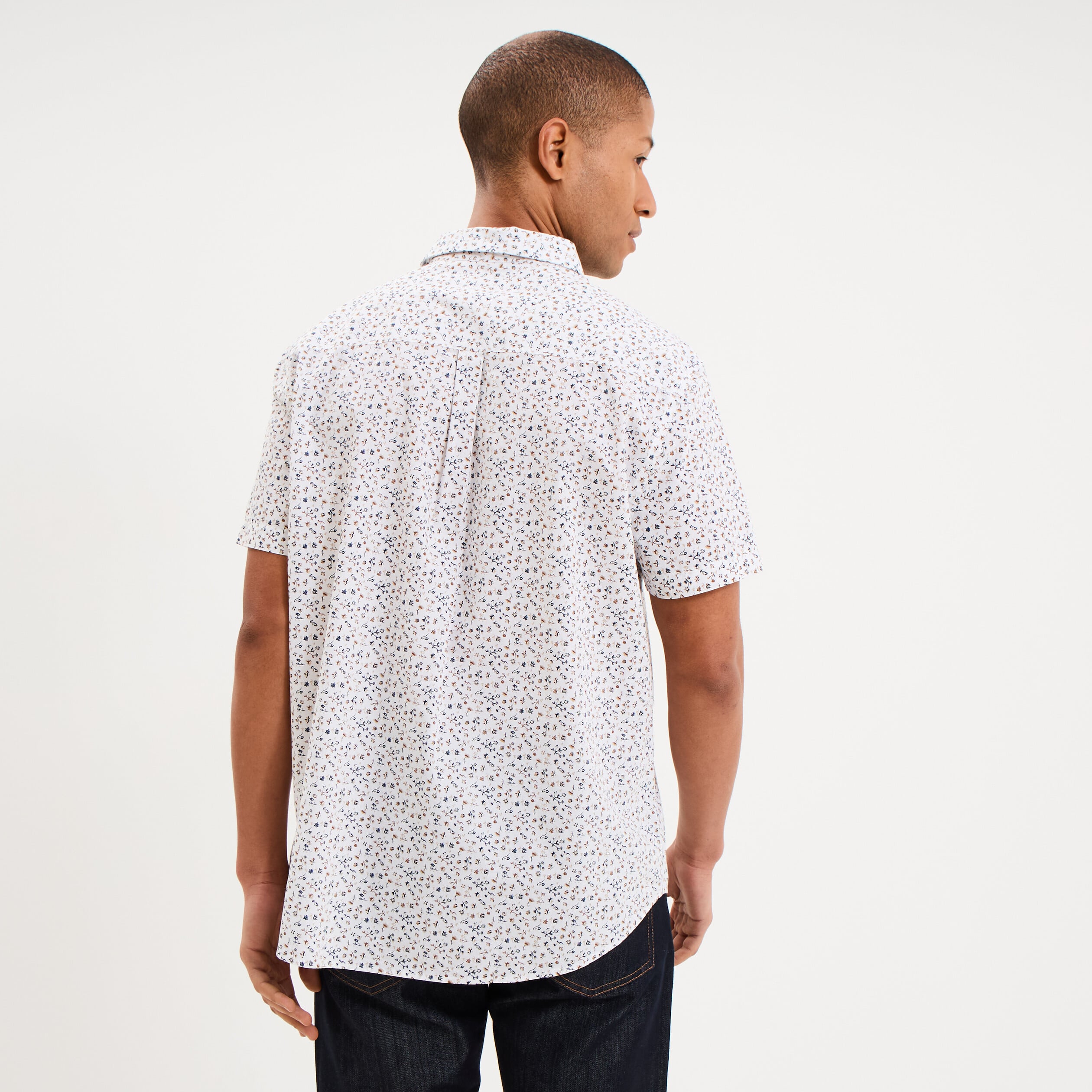 Chemise droite manches courtes coton ecru homme
