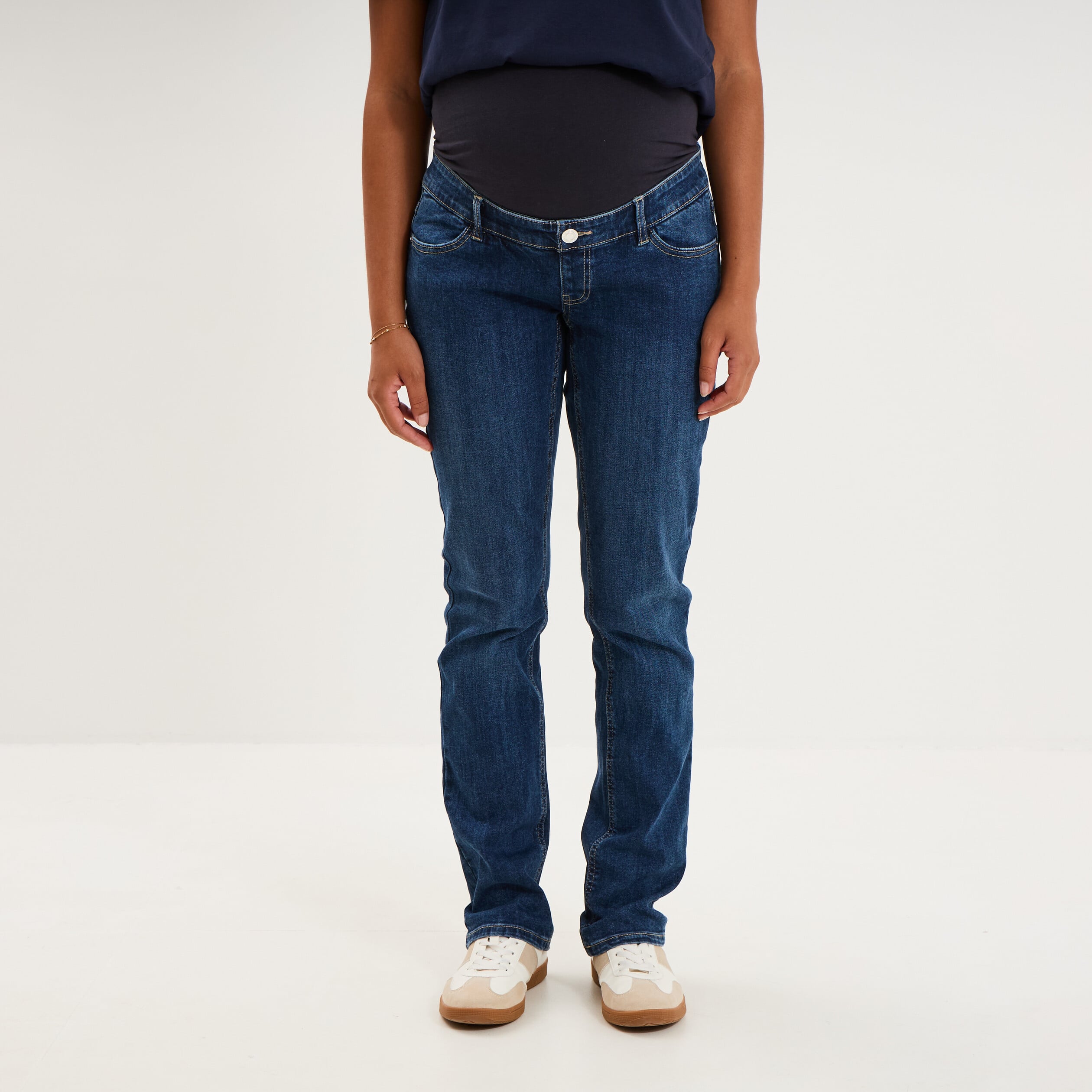 Jeans grossesse droit avec bandeau denim stone femme maternit&eacute;