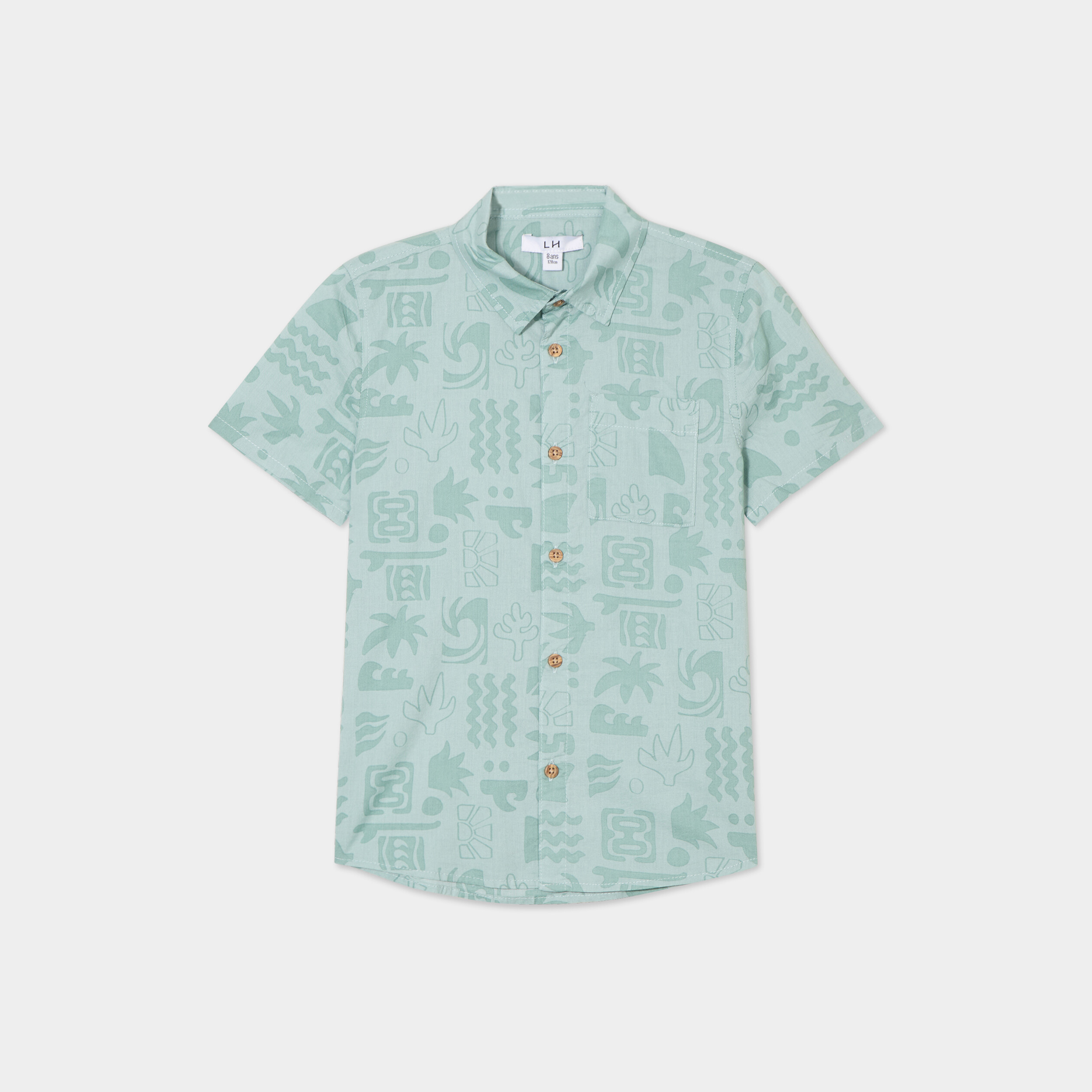 Chemise manches courtes vert kaki gar&ccedil;on