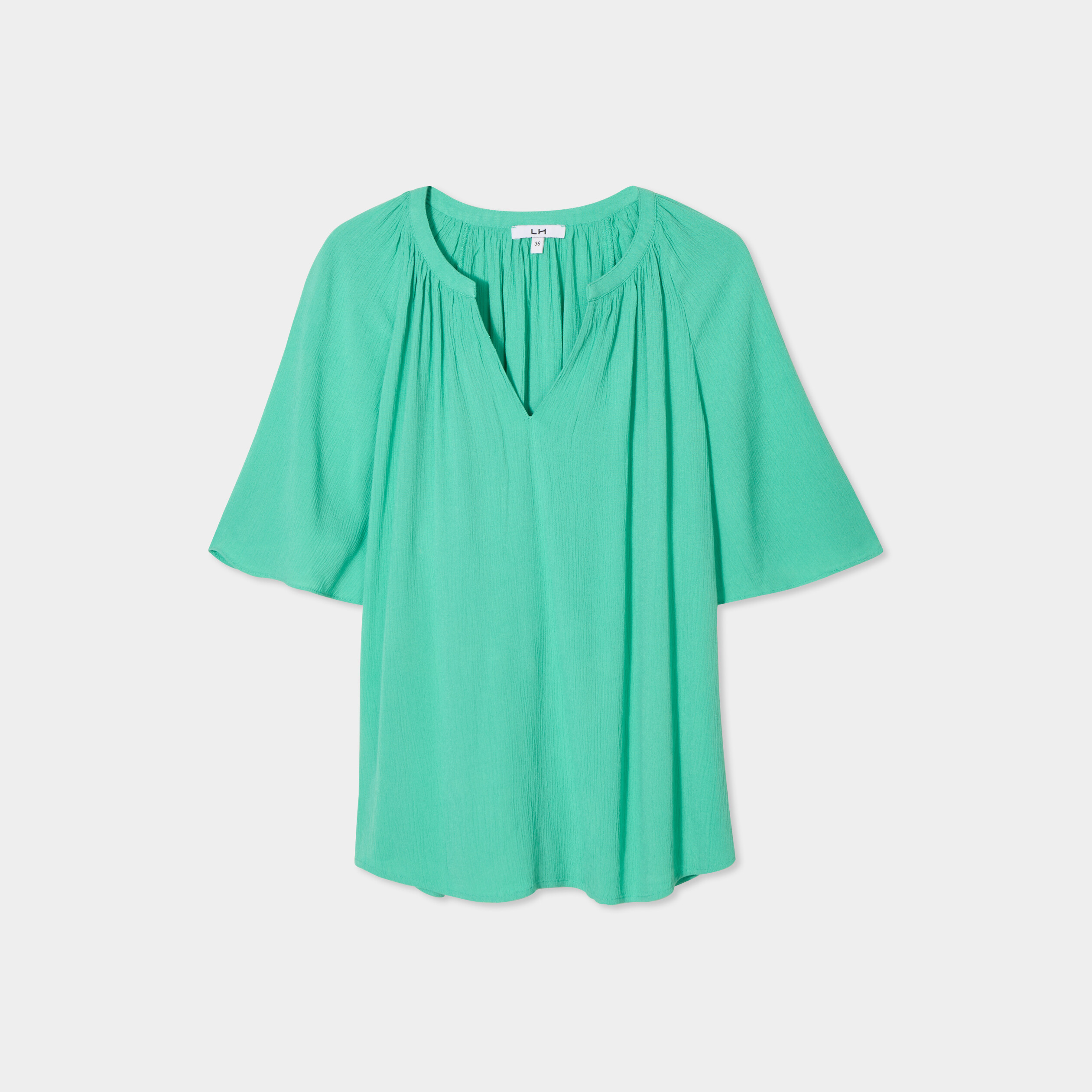 blouse manches papillons col tunisien vert menthe femme Blouse manches papillons col tunisien vert menthe femme