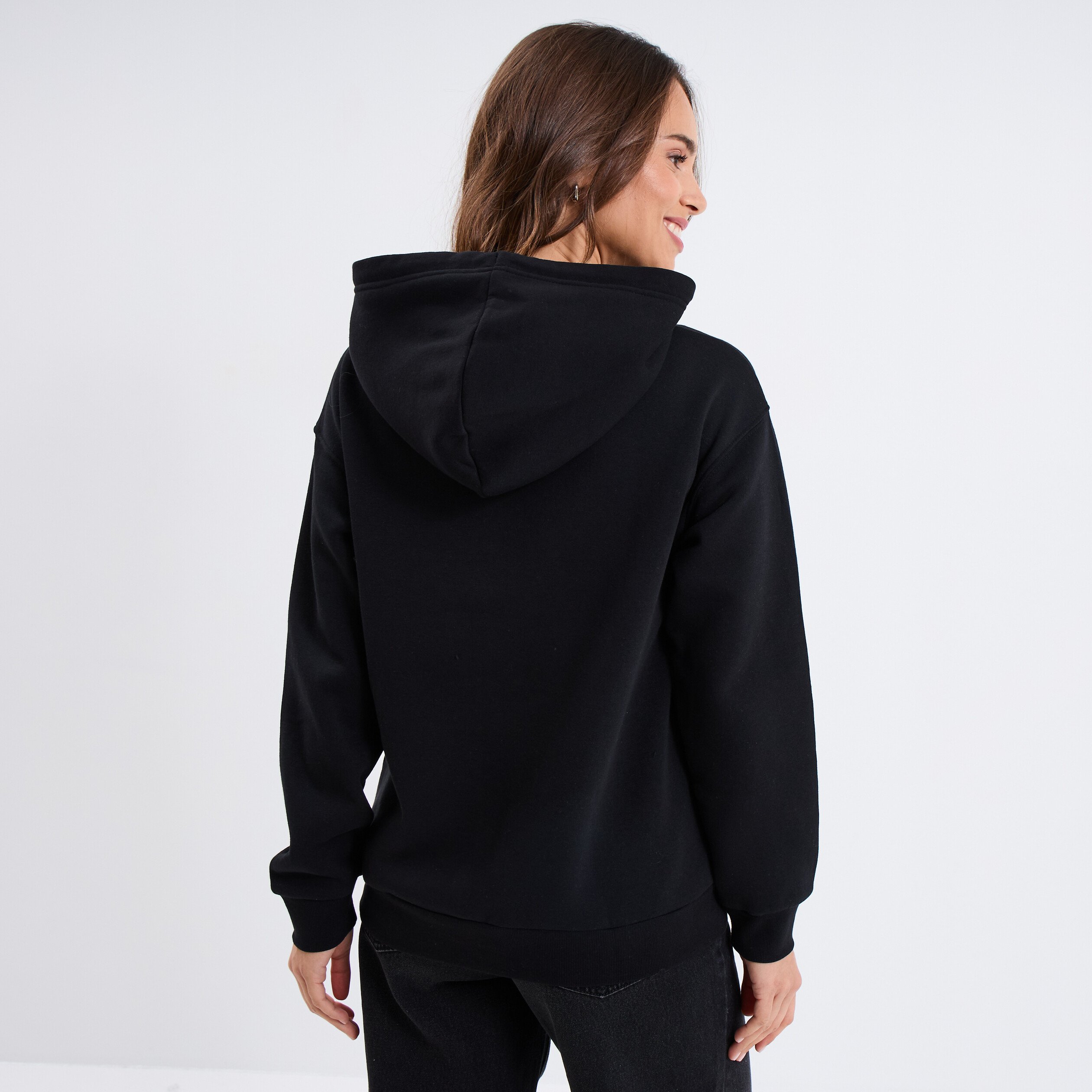 sweat zippe a capuche molleton noir femme Sweat zippé à capuche molleton noir femme